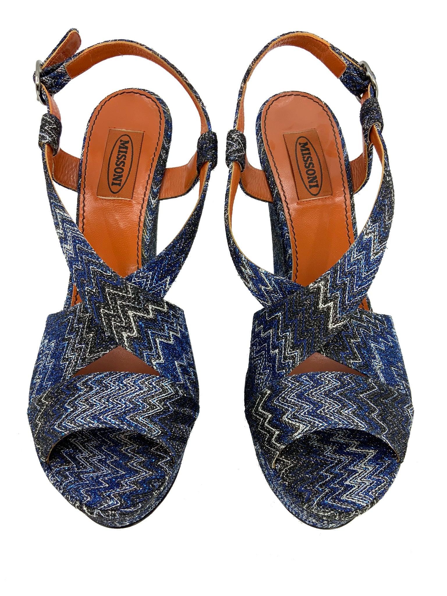MISSONI Woven Chevron Fabric Platform Wedge Sandals Women's Size 10 | Comfortable High Heel Shoes for Summer, Beach, Party & Casual Outfits