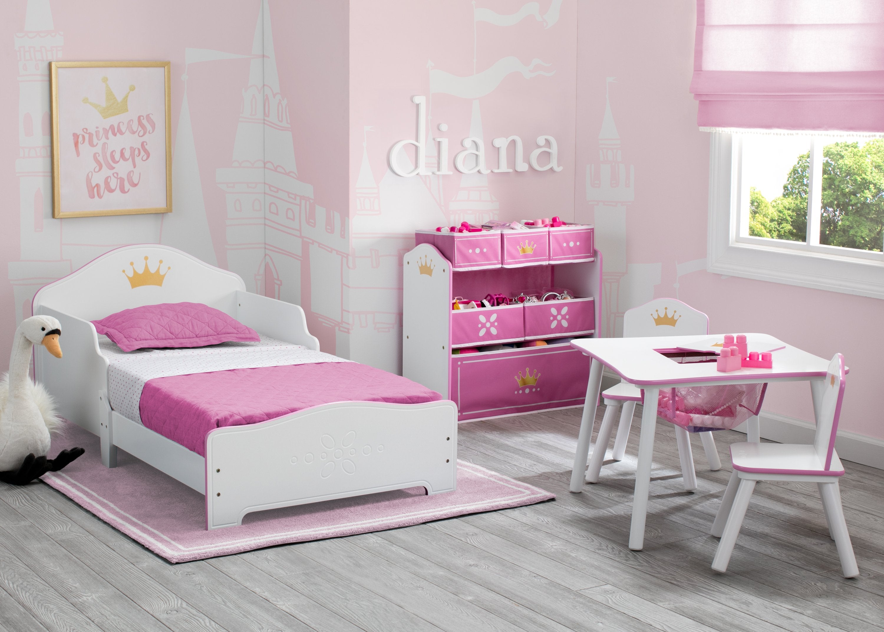 Royal Princess Crown Wooden Toddler Bed for Girls - Perfect for Nursery, Bedroom Decor & Pretend Play