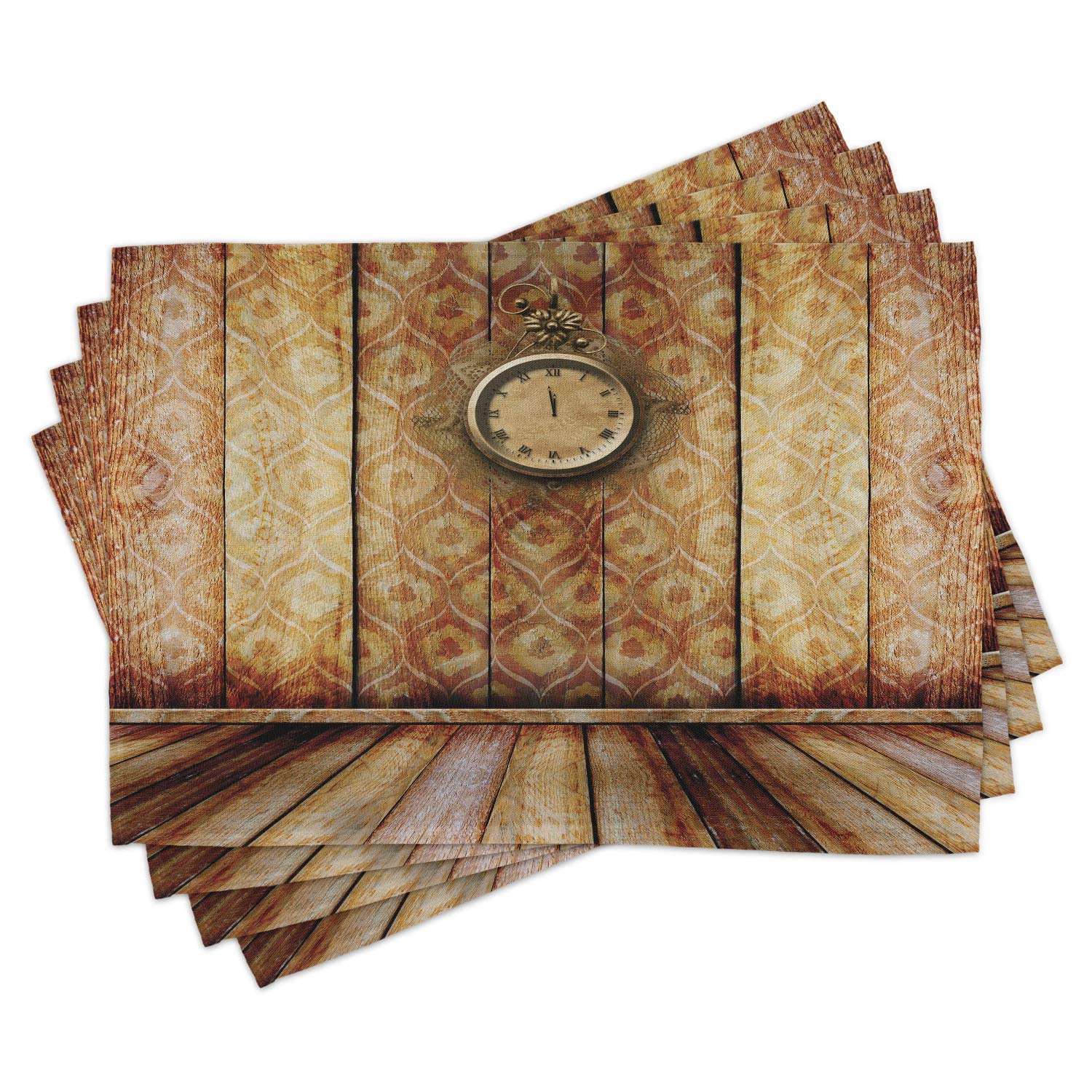 Ambesonne Victorian Place Mats Set of 4 - Antique Clock Medieval Style Wooden Floor Classic Architecture Washable Fabric Placemats for Dining Room & Kitchen Table Decor (Beige Brown) | Perfect for Dinner Parties, Holiday Gatherings & Vintage Home Decor