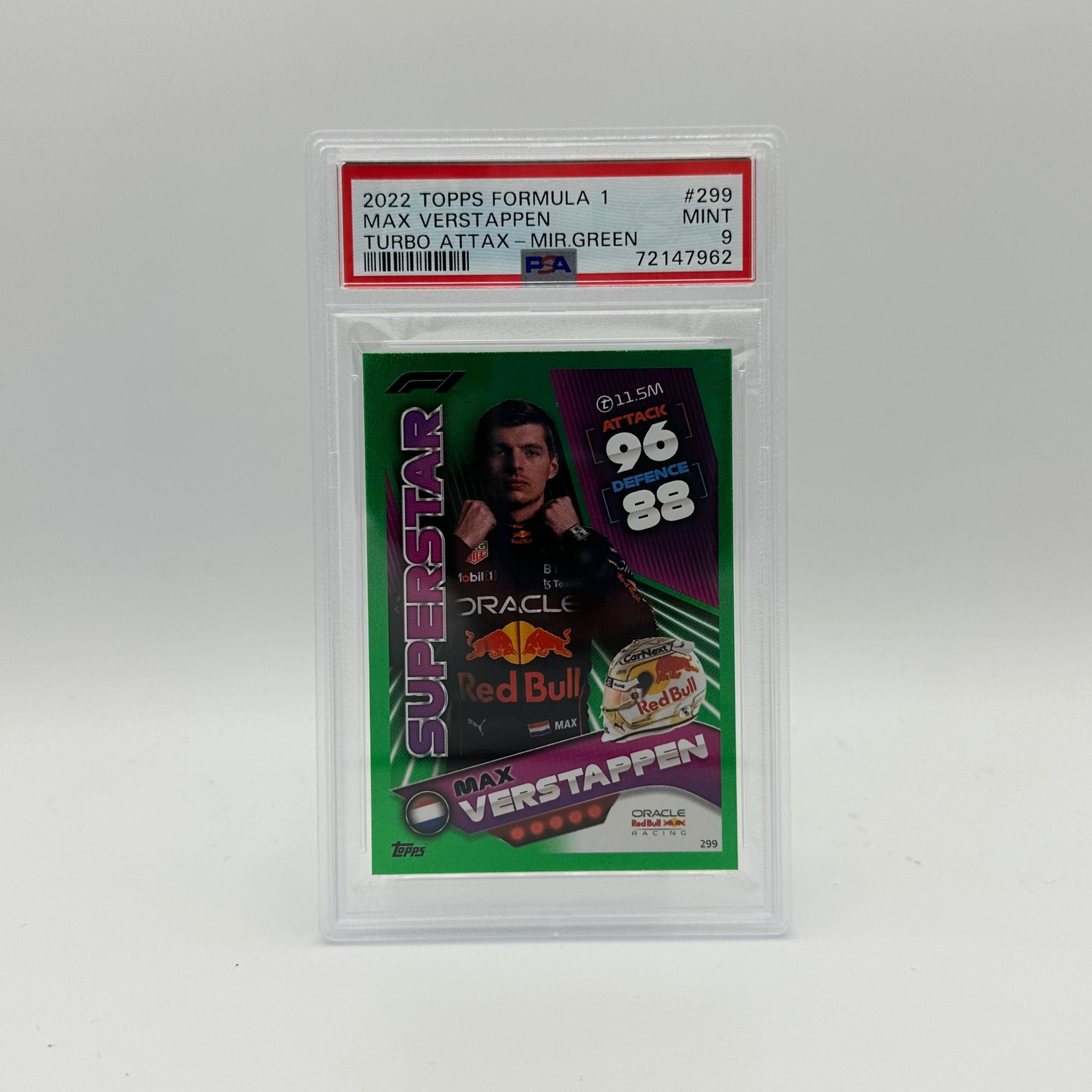 PSA 9 Graded Max Verstappen #299 Superstar Mirror Green Racing Card - 234/500 Limited Edition - Perfect for F1 Collectors & Racing Fans Display