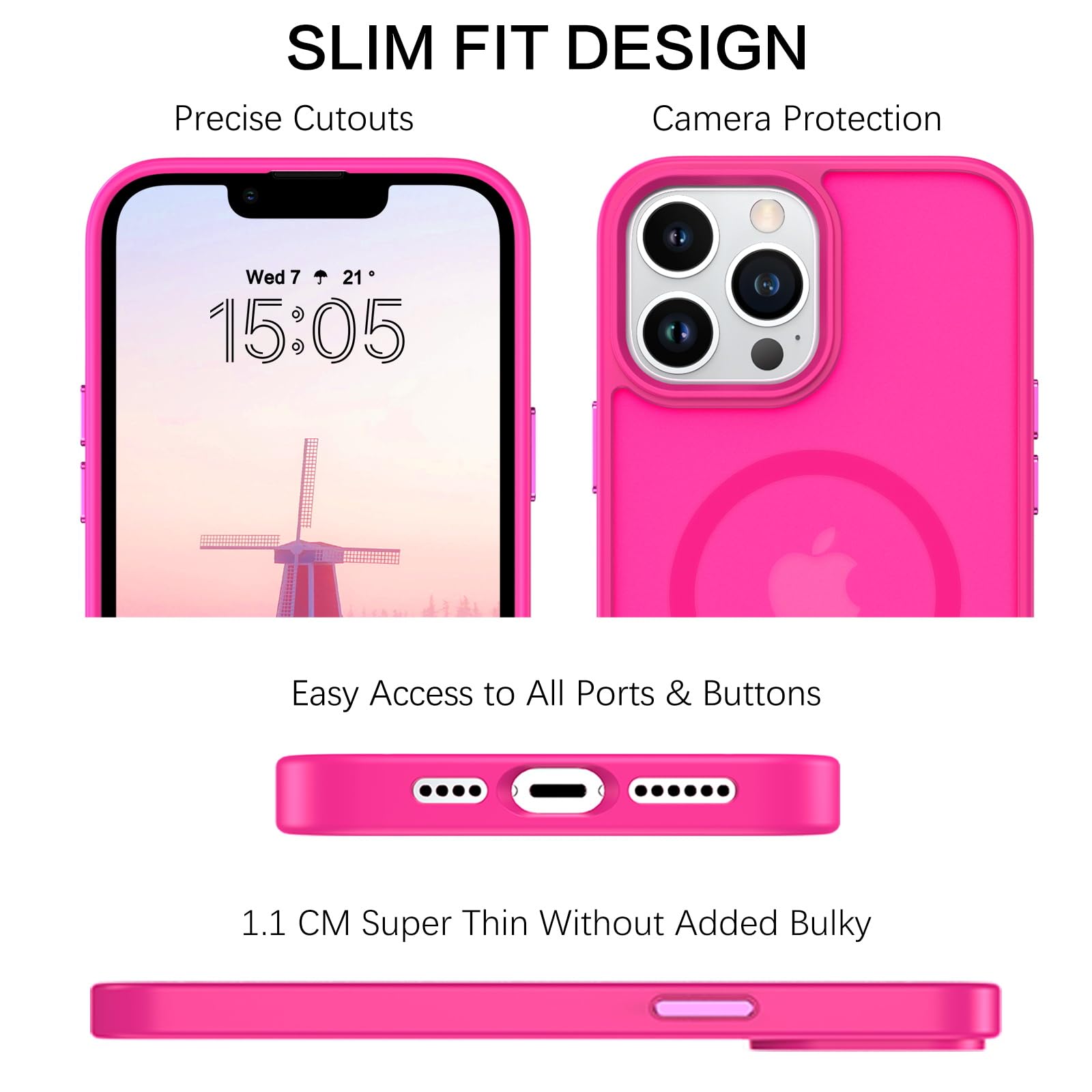 BENTOBEN iPhone 13 Pro Max Case (6.7 Inch) - Magnetic Slim Protective Cover Compatible with MagSafe | Shockproof Translucent Matte Finish | Hot Pink | Perfect for Work, Travel & Everyday Use