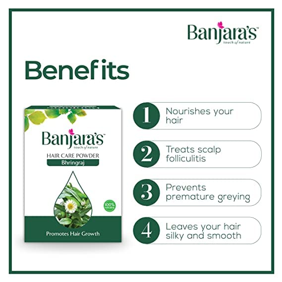 Banjara's Bhringraj Powder for Hair Growth & Spa Treatment - 300g | 100% Natural, Chemical-Free, Preservative-Free, Pesticide-Free | DIY Hair Mask for Thicker, Longer & Healthier Hair - Perfect for At-Home Hair Care & Ayurvedic Treatments