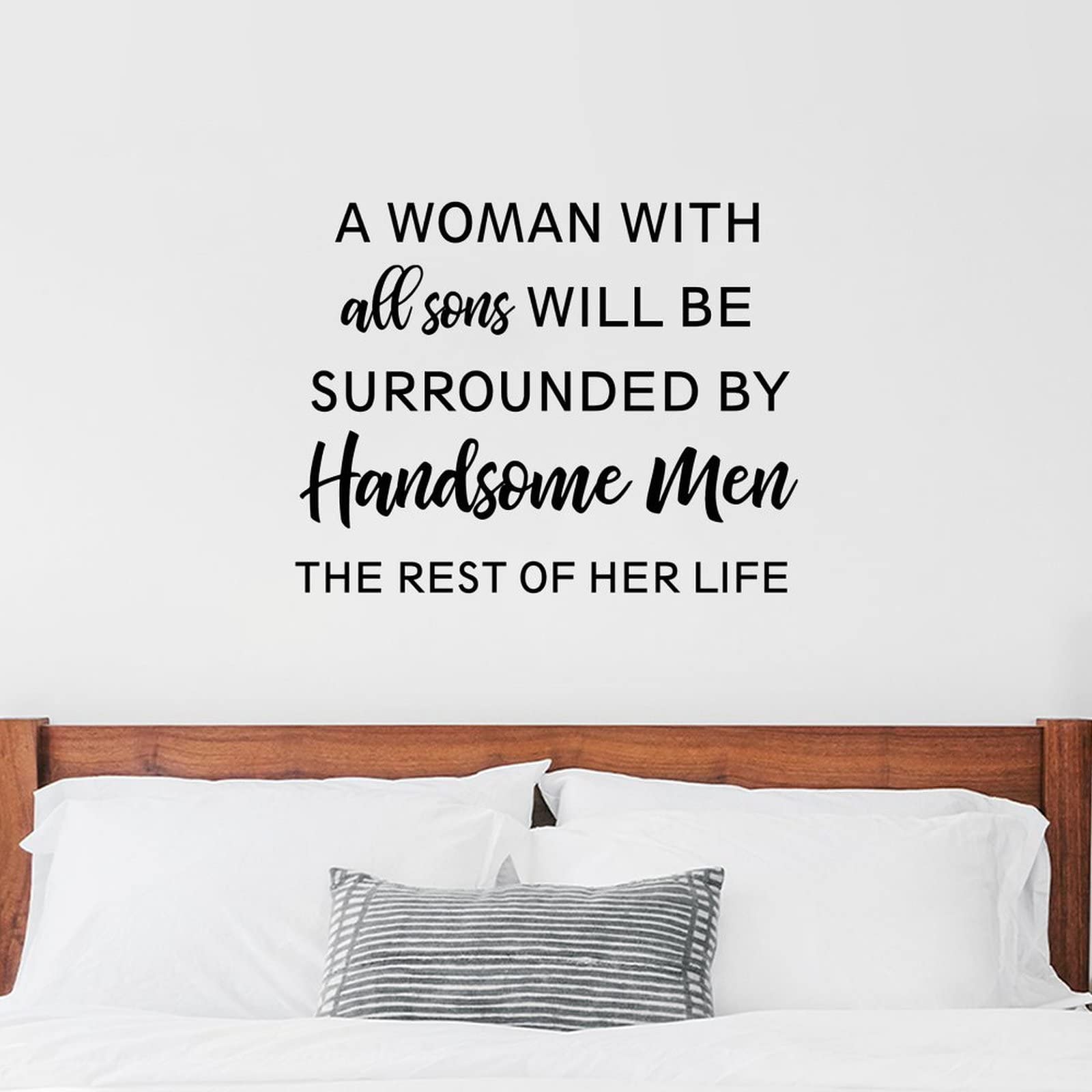 Motivational Wall Stickers for Bedroom - 'A Woman with All Sons Will Be Surrounded by Handsome Men' Positive Vinyl Wall Decal - Perfect for Home Decor, Nursery & Living Room Inspiration