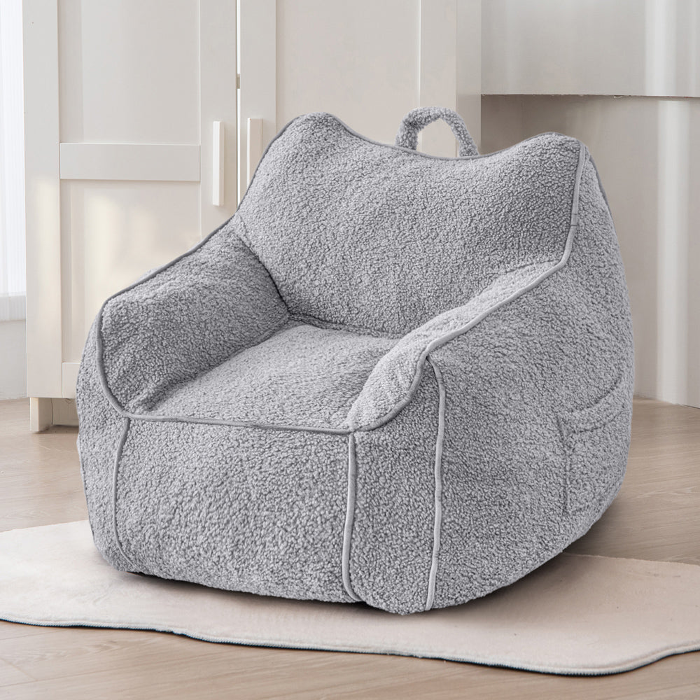 MAXYOYO Kids Sherpa Bean Bag Chair - Soft & Cozy Bean Bag Couch with Decorative Edges for Children's Room, Nursery or Playroom (Grey) - Perfect for Reading, Gaming & Relaxing