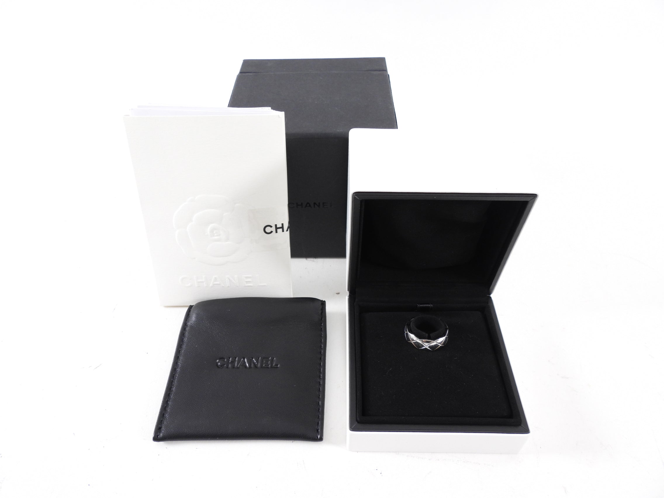 Chanel 18k White Gold Coco Crush Quilted Band Ring - Size 6.5 (US 53) - Luxury Fashion Jewelry for Women, Perfect for Weddings, Anniversaries & Special Occasions