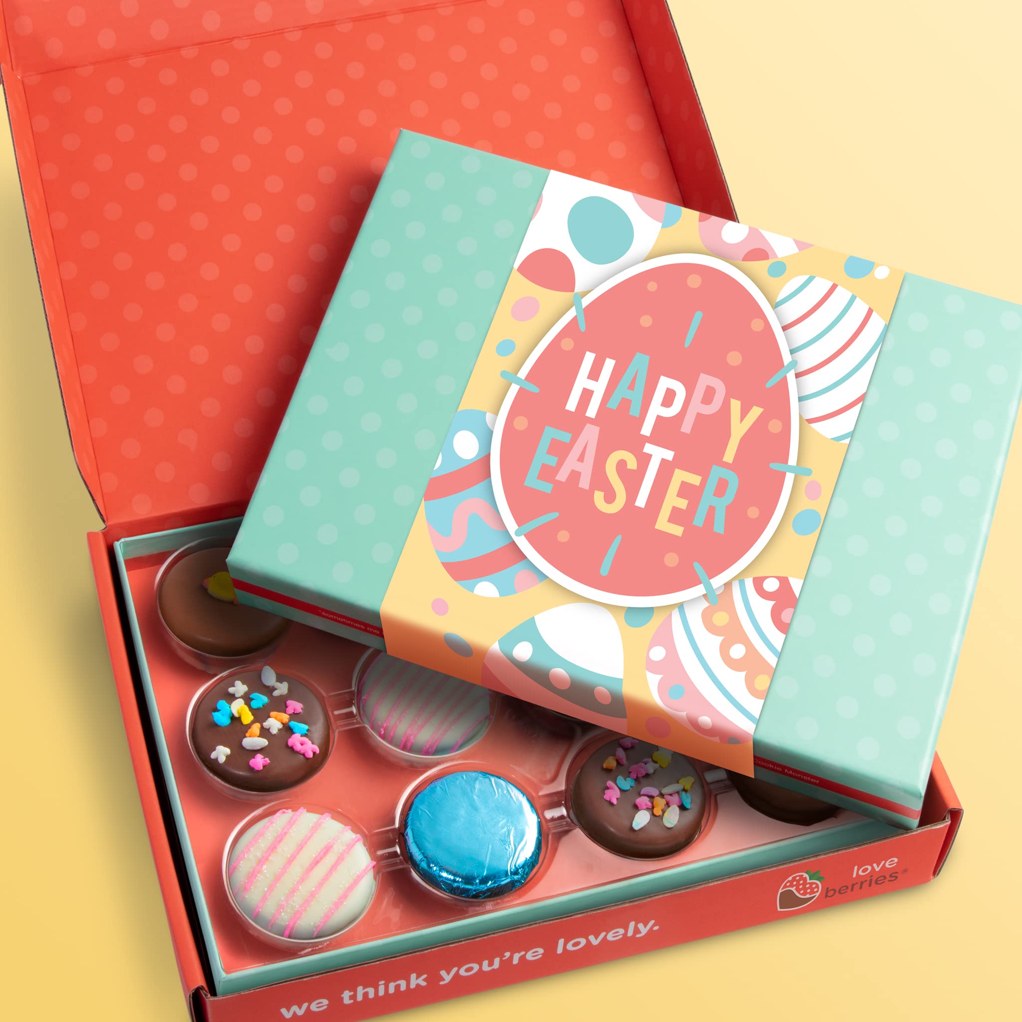 Happy Easter Chocolate Covered Sandwich Cookies by Love Berries - Delicious Holiday Treats for Easter Baskets, Party Favors & Family Gatherings