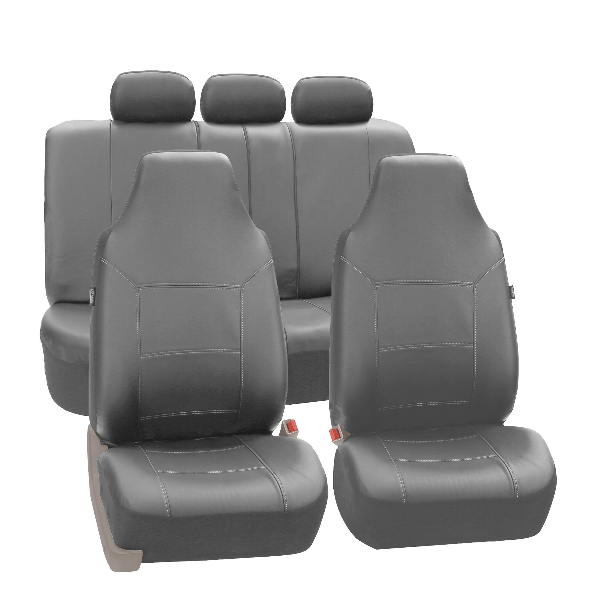 FH Group Full Set PU Leather Car Seat Covers - Universal Fit 1-Piece Front & Split Bench Rear Seat Covers for SUV, Sedan, Truck | Airbag Compatible, Waterproof, Easy to Install | Perfect for Road Trips, Daily Commute & Car Protection