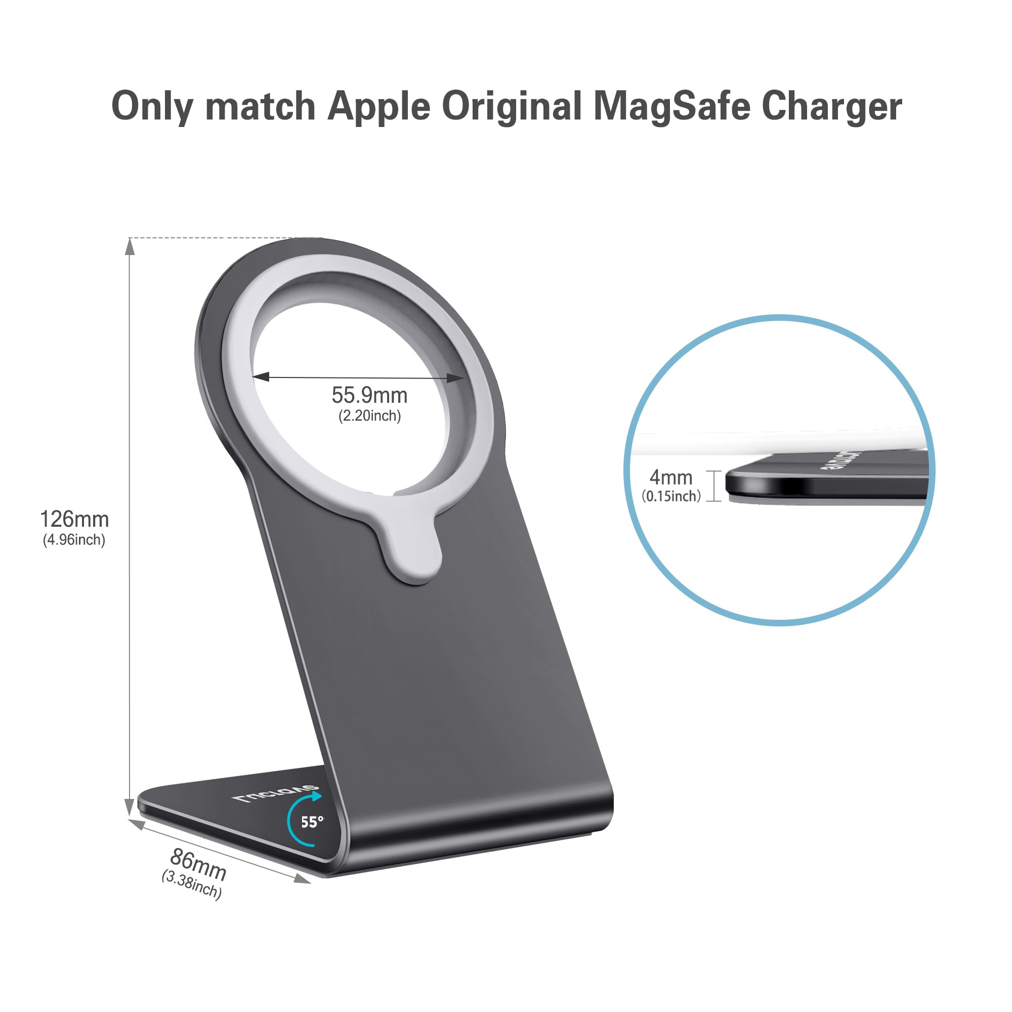 Premium Aluminum MagSafe Stand for iPhone 16/15/14/13/12 Series - Compatible with iPhone 16/15/14/13/12 Plus/Pro/Pro Max - Durable Charging Holder for Desk, Office & Nightstand (MagSafe Charger Not Included)