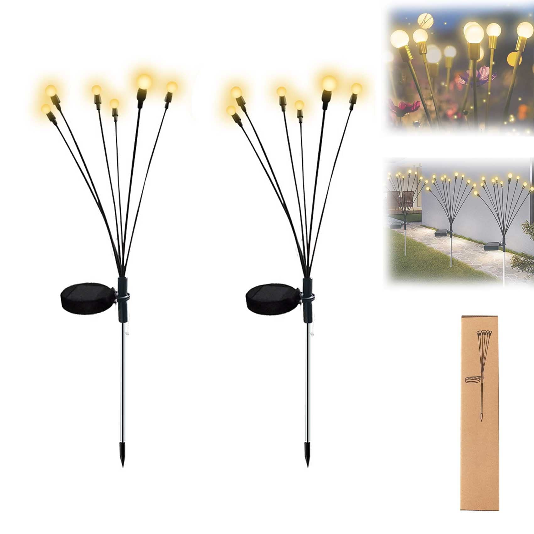 2 Pack Solar Powered Firefly Lights Outdoor Waterproof - Warm White Solar Starburst Garden Lights with Wind-Activated Swaying Motion for Patio, Yard, Pathway and Landscape Decoration