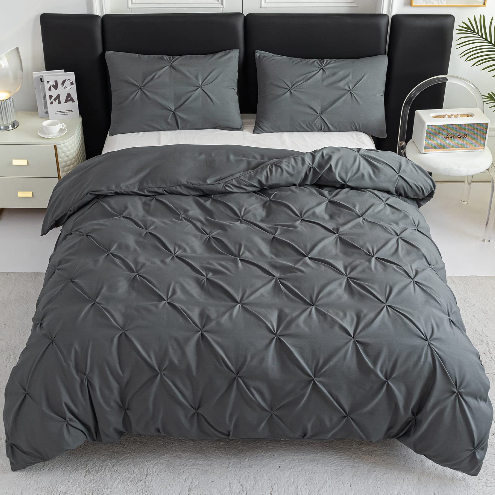 Premium 3-Piece Pinch Pleated Duvet Cover Set with 2 Pillow Shams - Light Grey Twin Bedding for Cozy Comfort | Perfect for Guest Rooms, Dorms & Modern Bedrooms