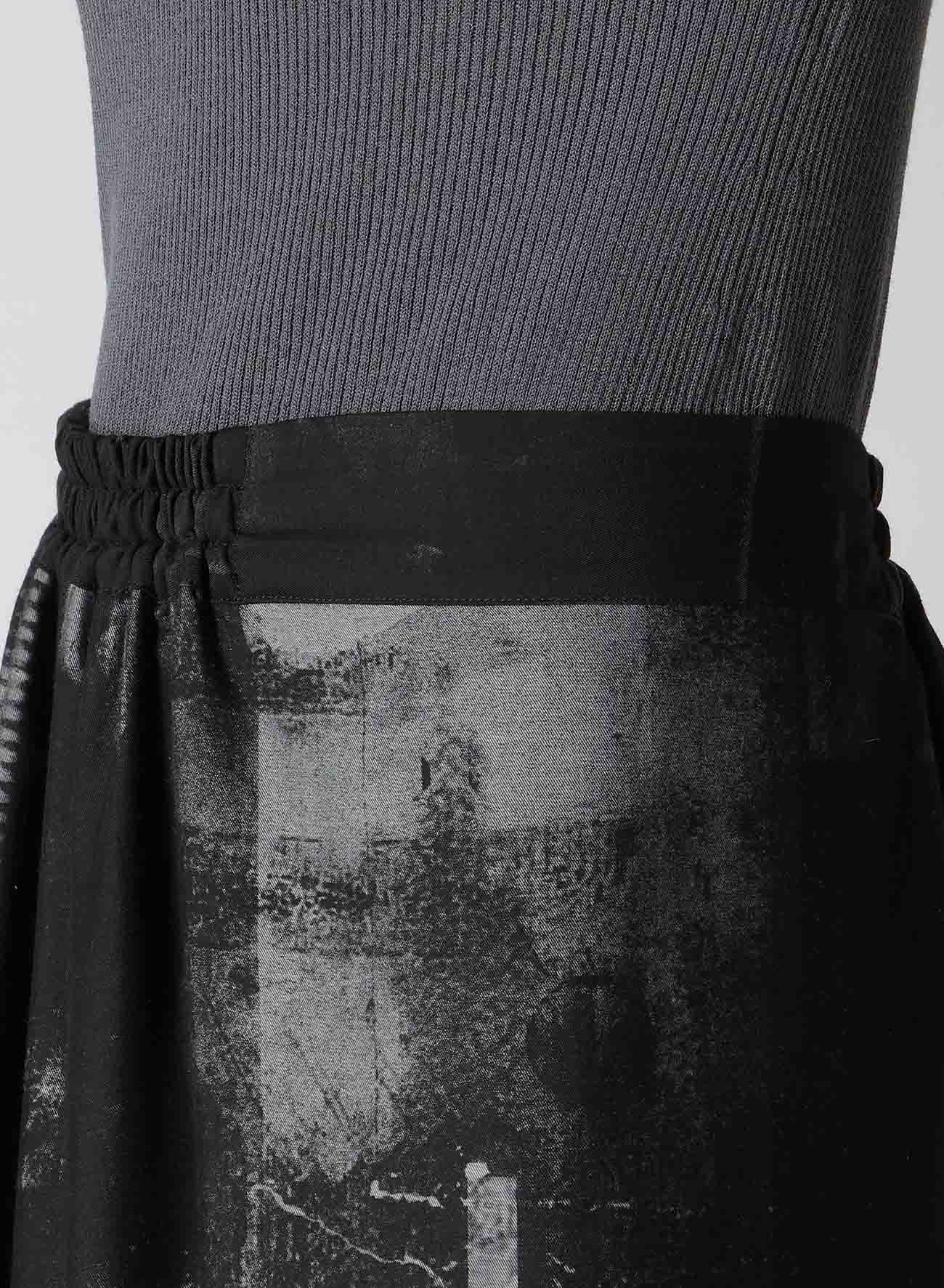 Cupro Blurry Flower Print Right Side Gathered Pants - Women's High Waisted Wide Leg Trousers for Casual Wear & Boho Style Outfits