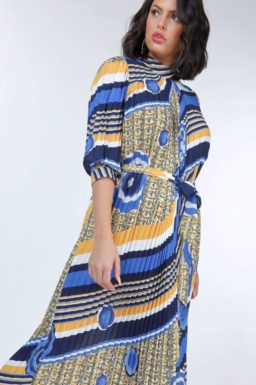 Stylish Pleated Print Midi Dress in Mellow Yellow | Flowy Summer Dress for Women | Perfect for Beach Vacations, Brunch Dates & Casual Outings