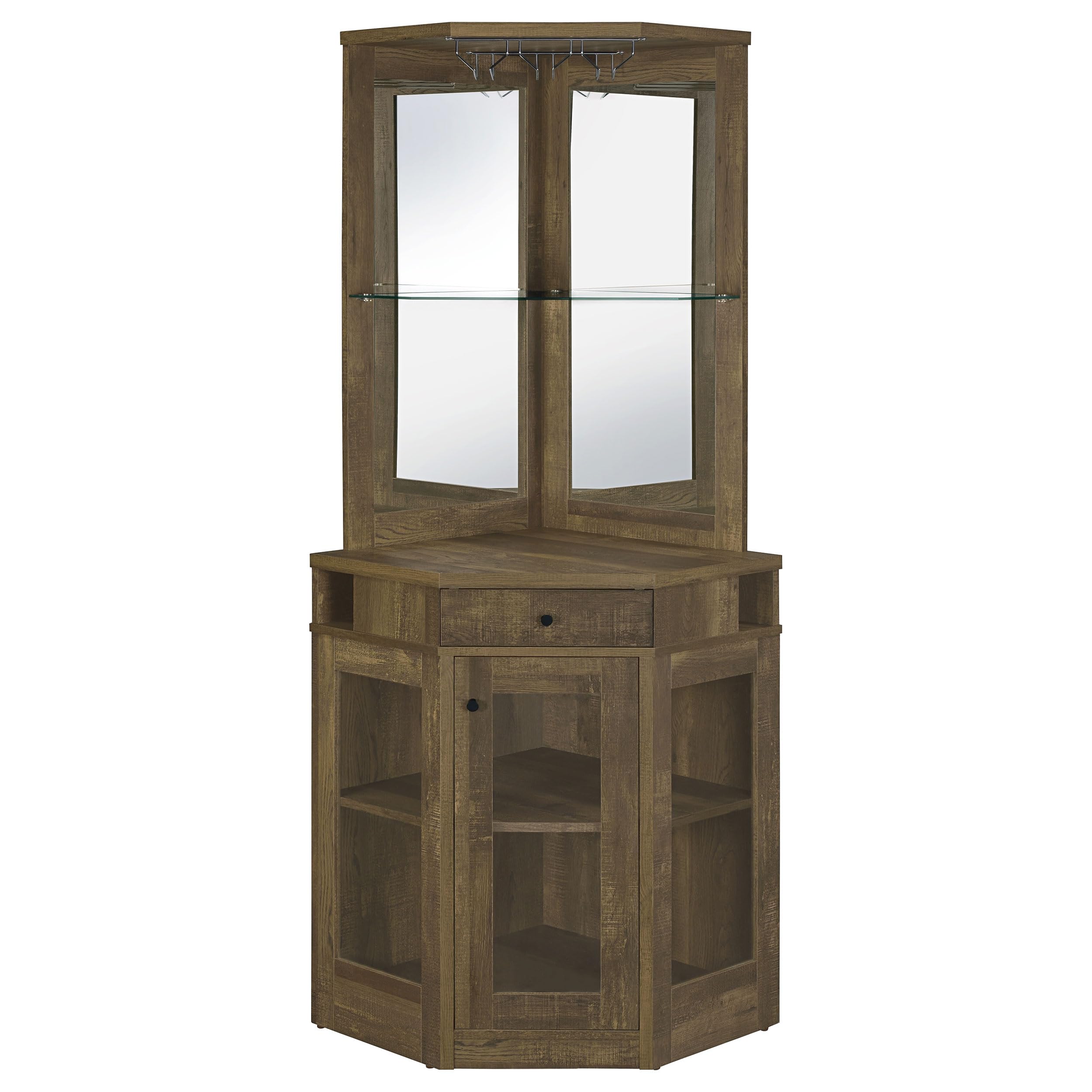 Rustic Oak Bar Cabinet with Stemware Rack - Coaster Furniture 182303 - Perfect for Home Bars, Dining Rooms & Entertaining Spaces