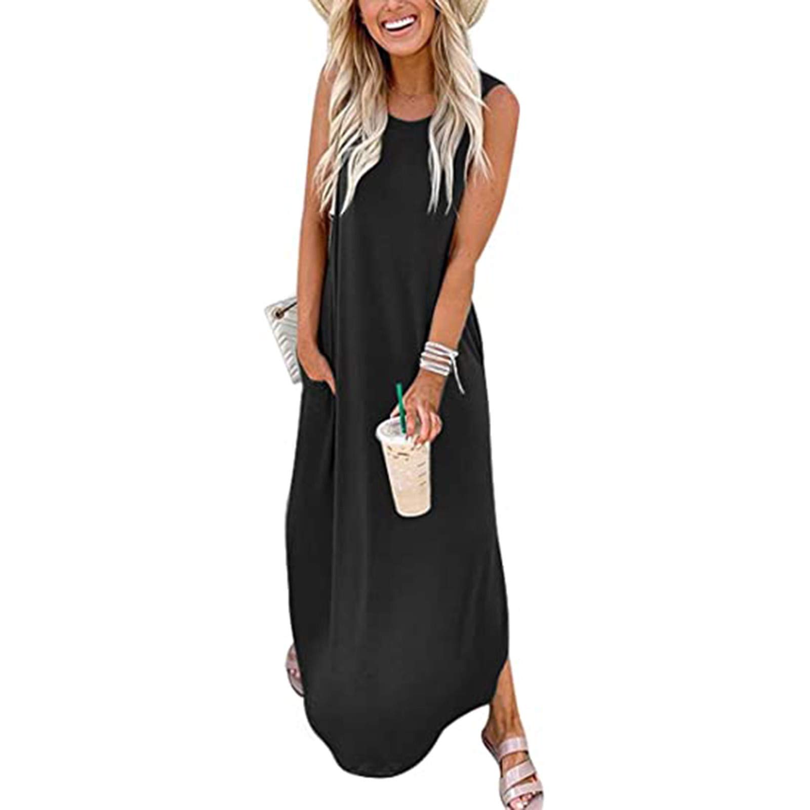 Women's Casual Loose Pocket Long Dress - Tie Dye Short Sleeve Maxi Dress with Side Slit | Perfect for Beach, Vacation & Summer Outfits