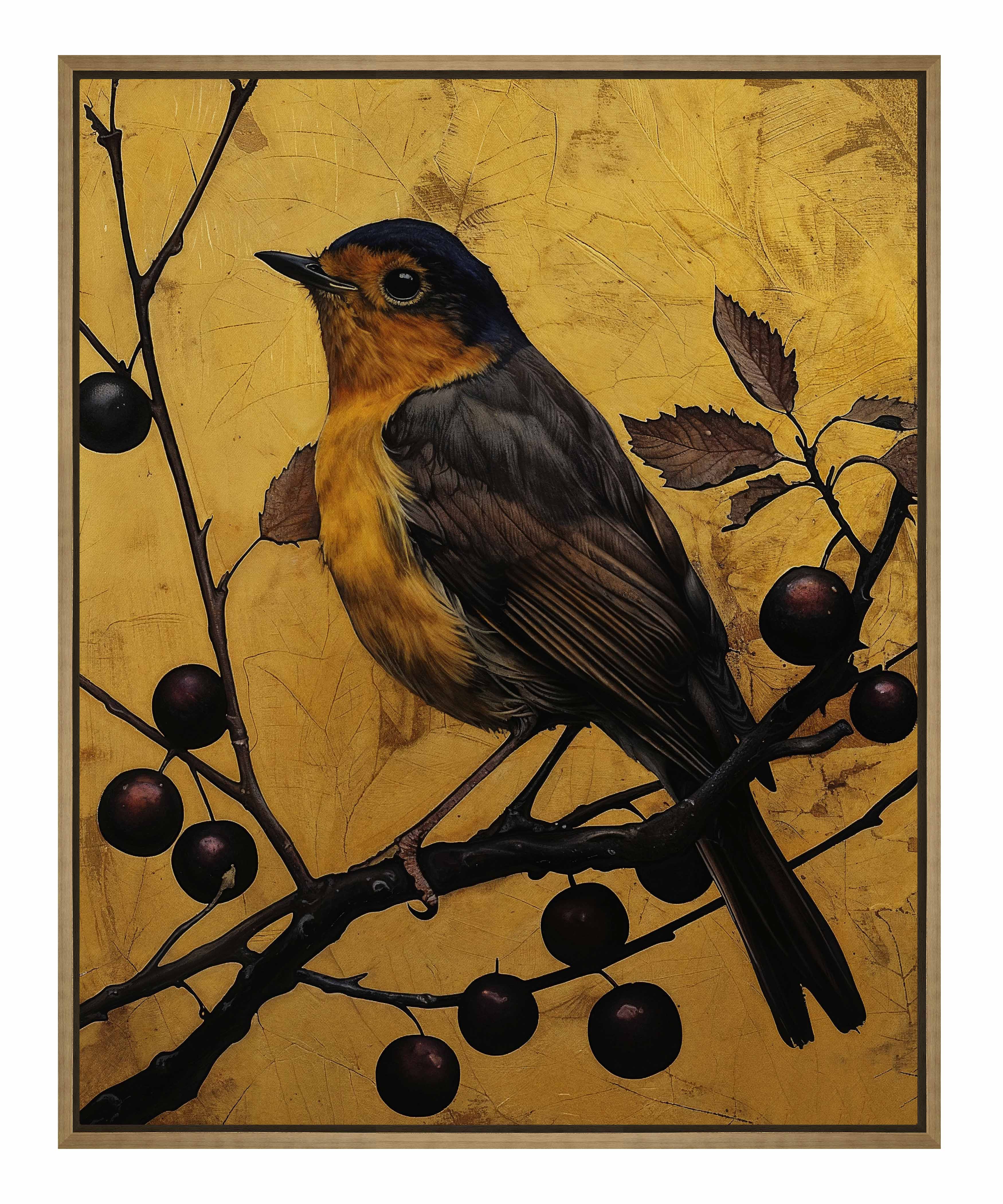 Autumn's Elegance - Robin Among Berries Gallery Wrapped Canvas Wall Art - Perfect for Living Room, Bedroom & Office Decor