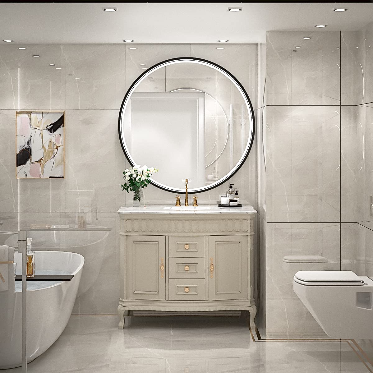 28 Inch LED Round Bathroom Mirror with Light - Anti-Fog, Dimmable Touch Switch, Waterproof IP54, 90+ CRI - Perfect for Vanity, Makeup, Shaving & Bathroom Decor