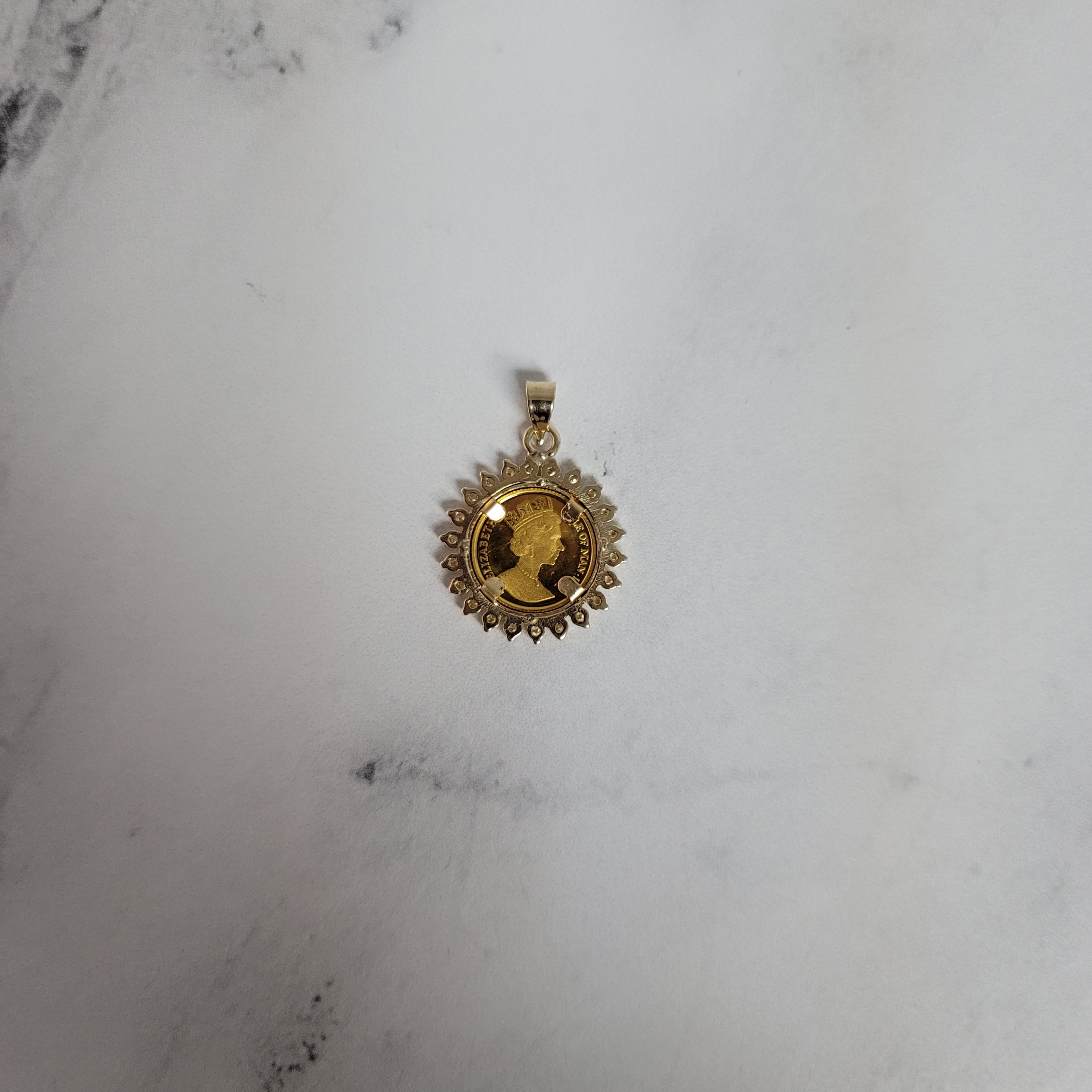 Isle of Man Fine Gold Coin Necklace with Diamond Halo - Elegant Jewelry Gift for Women, Perfect for Anniversaries, Birthdays & Special Occasions