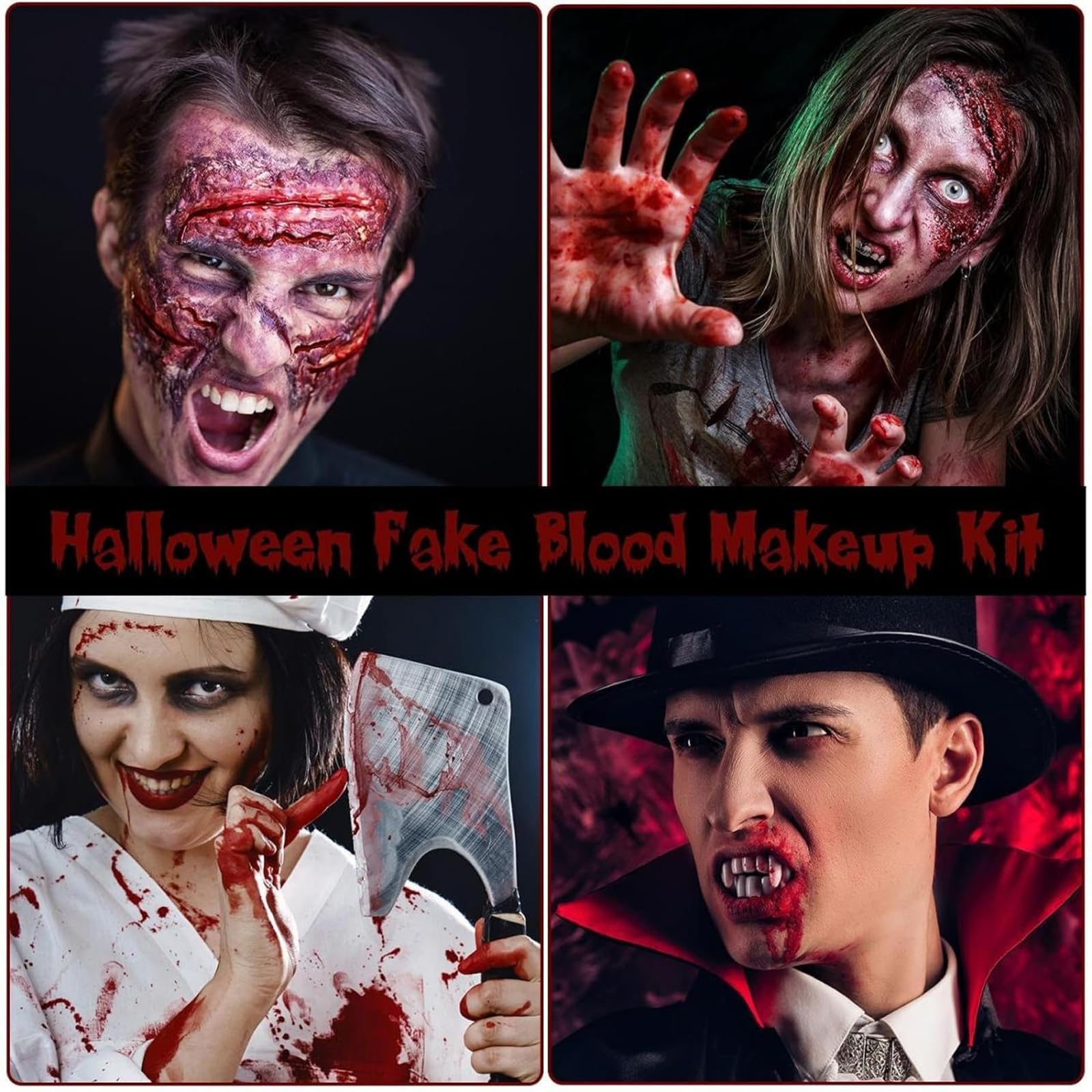 Halloween Fake Blood Makeup Kit - Washable & Non-Toxic Red Blood Spray & Gel for Realistic Dripping Effects - Perfect for Cosplay, Zombie, Vampire & Monster Costumes - Great for Halloween Parties, Haunted Houses & Horror Events (Set 1)