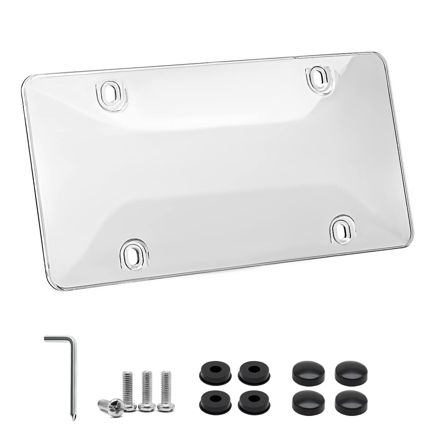 OKLPF 1 Pack Smoke Tinted License Plate Cover - Unbreakable Clear Plastic Frame with Bubble Design & Screw Caps - Fits All Standard 6x12 Inch Plates - Perfect for Cars, Trucks & Motorcycles