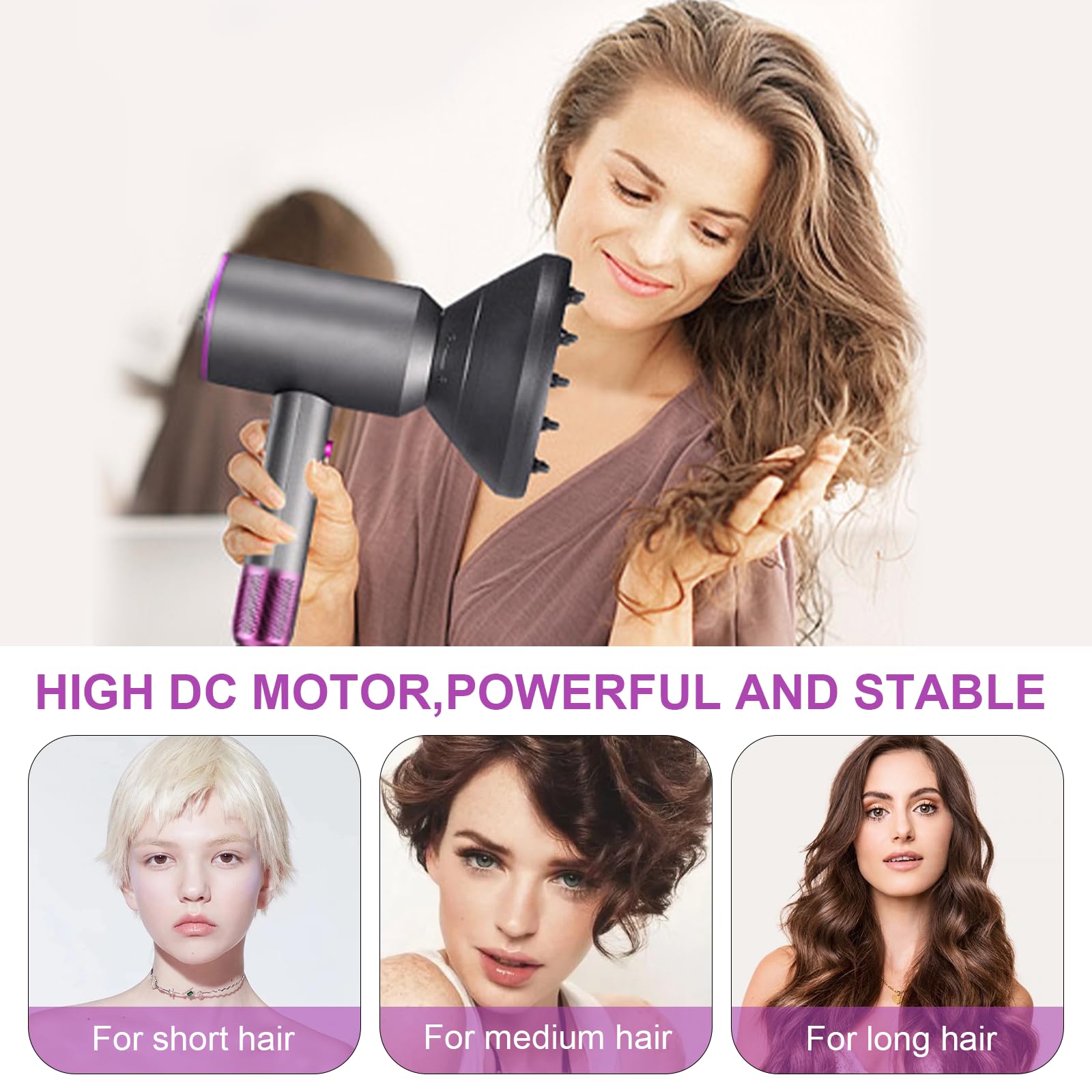 Professional Hair Dryer with Diffuser & Nozzle - High Speed, Lightweight, Fast Drying for Salon-Quality Styling at Home | Perfect Birthday Gift for Women, Men & Dad | Great for Travel, Daily Use & Salon Styling