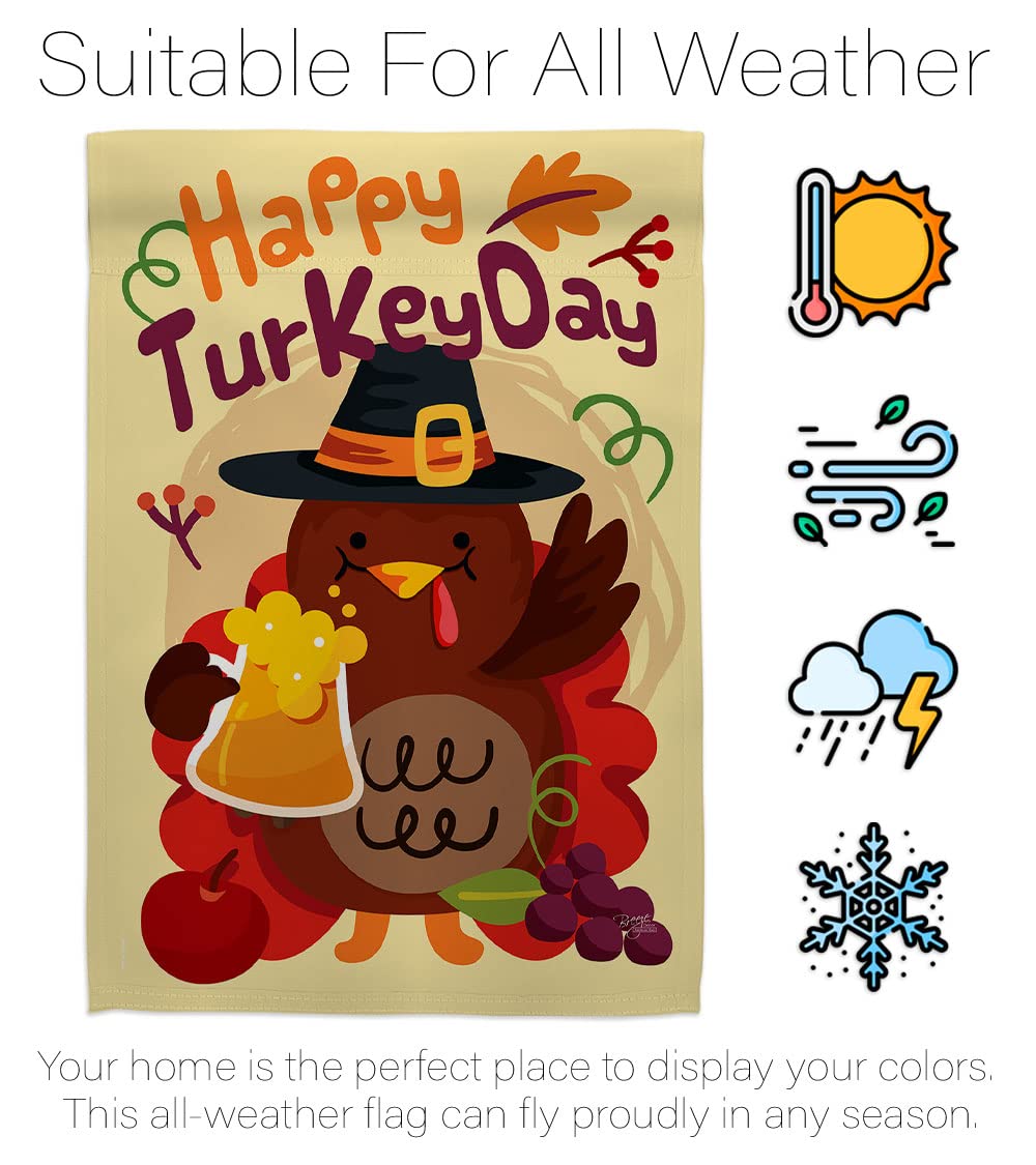 Happy Turkey Day Fall Flag - Thick Fabric Thanksgiving Decor for Home
