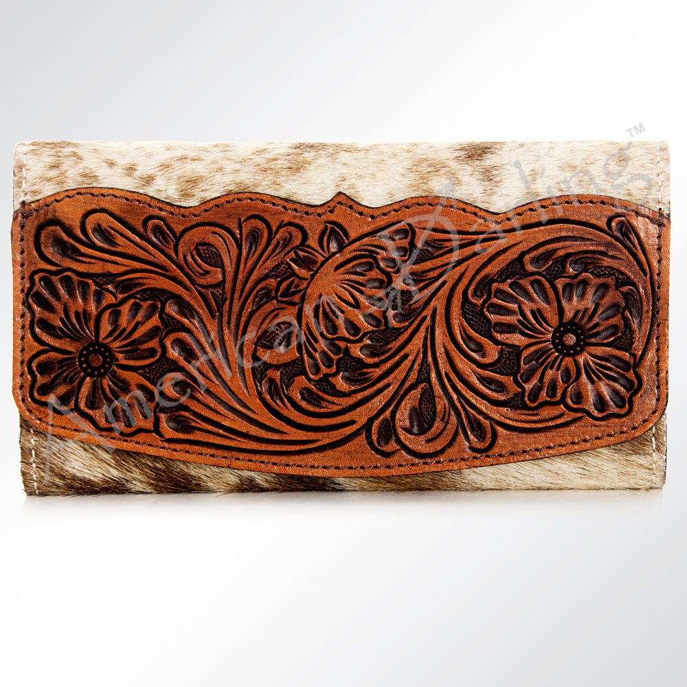 American Darling ADBG549TAW Genuine Leather Women's Western Handbag - Hand-Tooled Hair-On Cowhide Wallet Purse for Cowgirl Fashion & Rodeo Events
