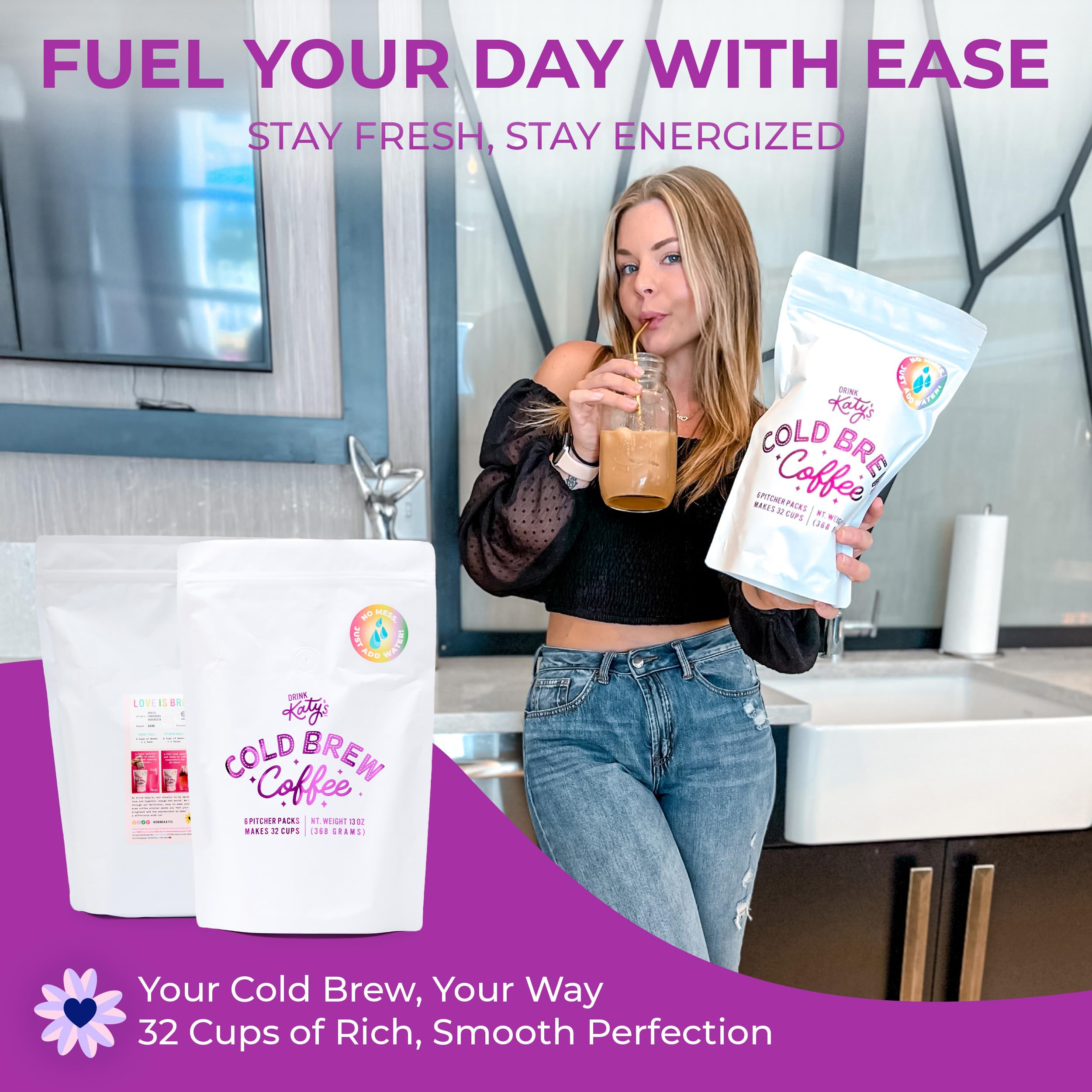 Katy’s Cold Brew Coffee Pitcher Packs – 6 Large Premium Cold Brew Tea Bags with Smooth, Bold Brazilian Coffee Beans | Easy, Mess-Free Brewing for Iced Coffee Lovers | No Straining Needed | 100% Woman-Owned Small Business | Makes 32 Cups | Perfect for Home, Office, Camping & Gifts