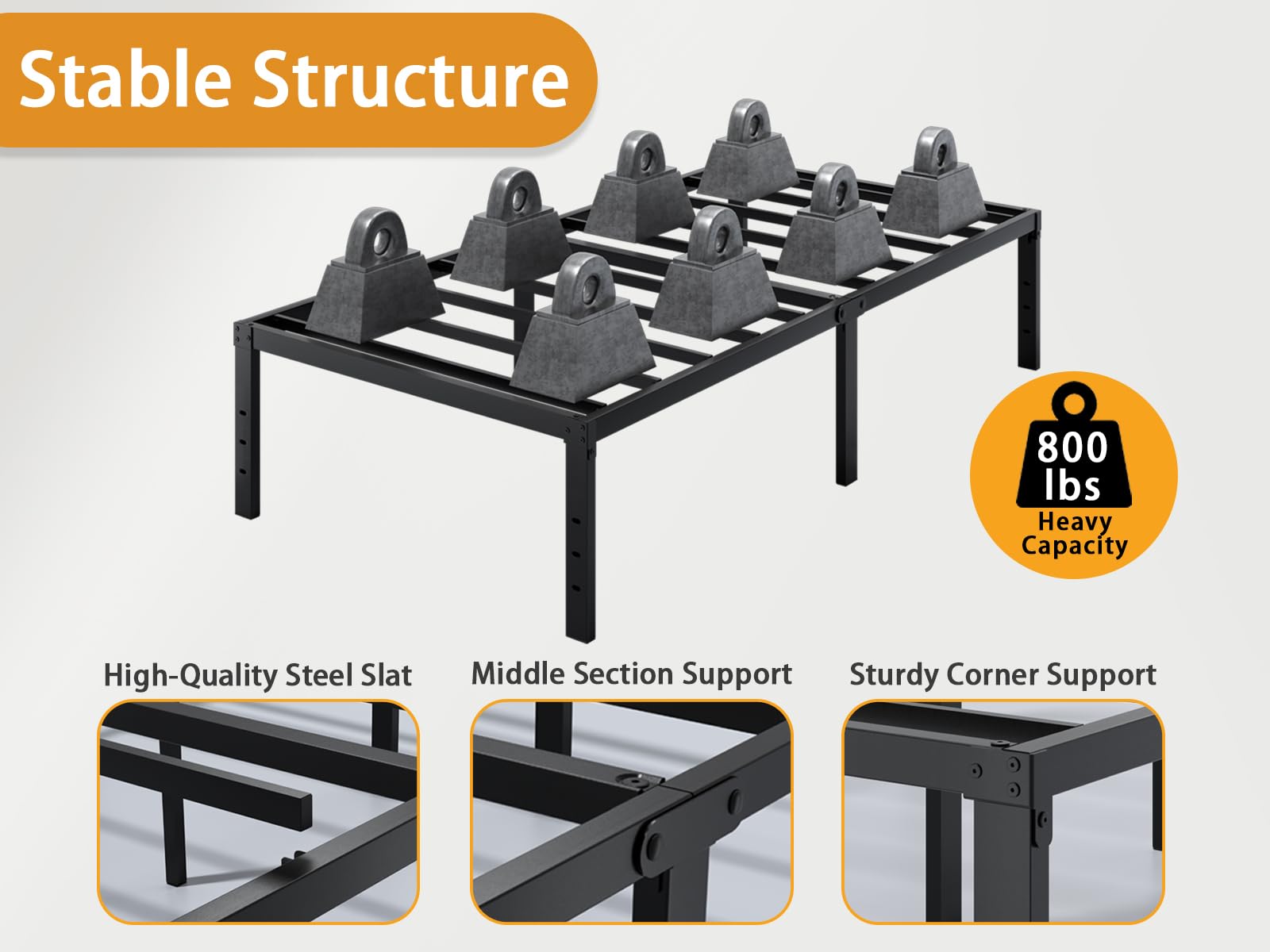 **Twin Size Metal Platform Bed Frame with Storage - 18 Inch Height, Heavy Duty Slats Support, No Box Spring Needed - Easy Assembly, Noise Free, Black - Perfect for Kids, Boys & Girls Bedrooms, Dorms, or Guest Rooms**