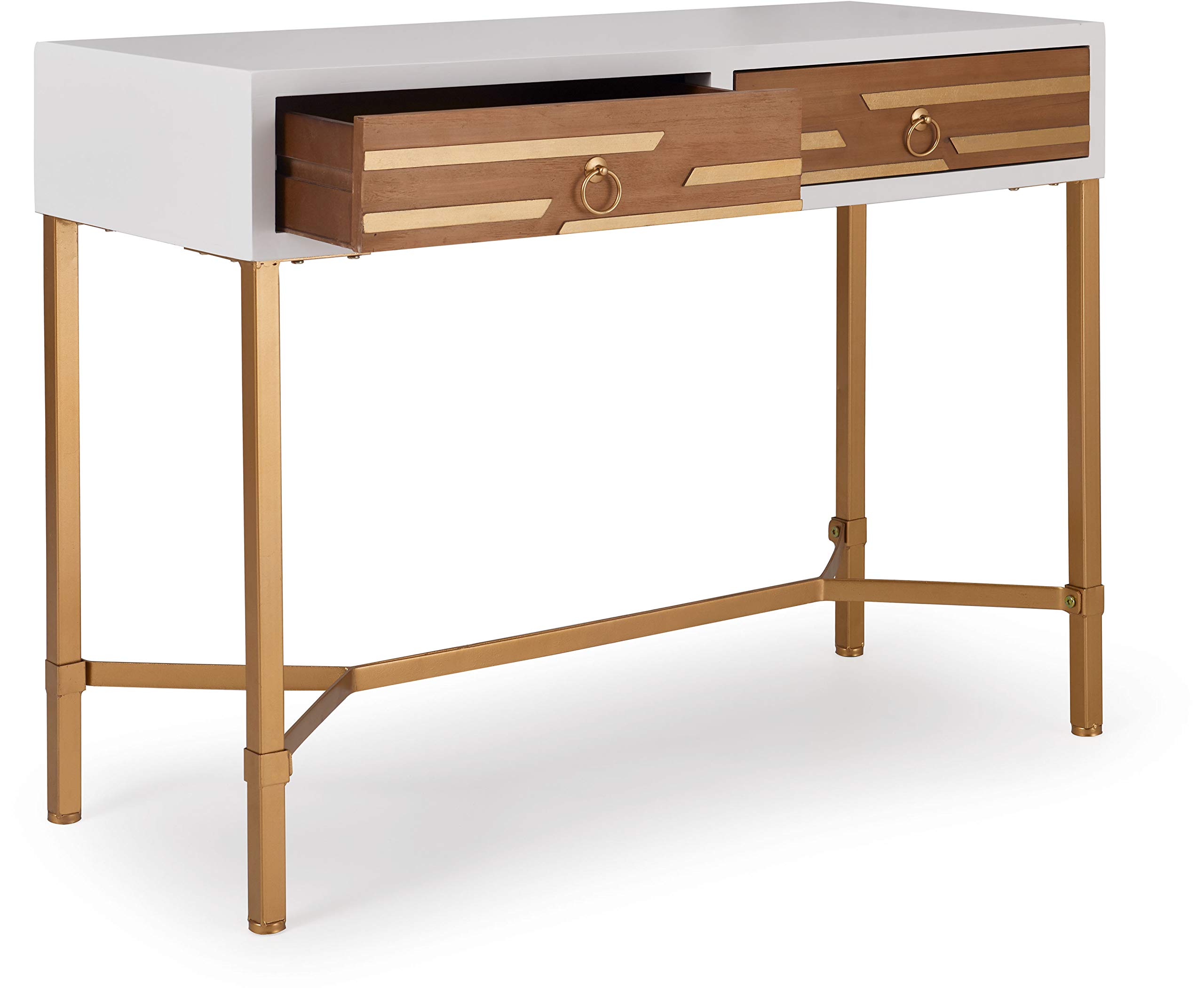 Jupiter Mid Century Modern Console Table with 2 Drawers - White & Gold Rectangular Entryway Desk for Small Spaces, Living Room & Home Office - Metal Legs & Easy Assembly - Perfect for Hallway Decor & Apartment Furniture