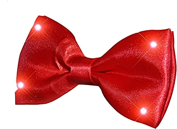 2 Pack LED Light Up Red Bow Tie - Battery Powered Glowing Bowtie for Christmas, Halloween, Parties & Cosplay - Perfect for Costumes, Festive Events & Nighttime Visibility