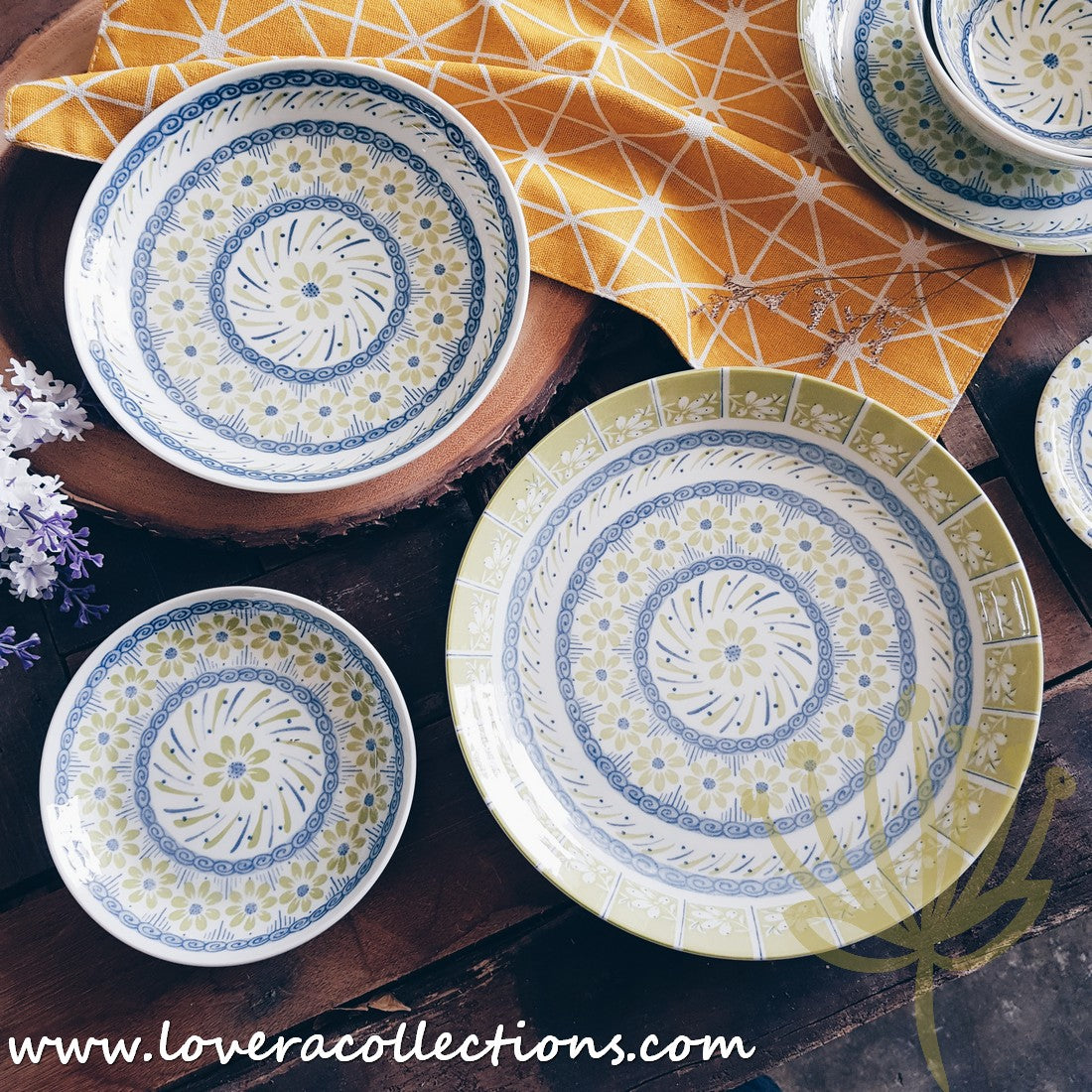 Awasaka Japan Green & Blue Daisy Tea & Dinnerware Set - Elegant Japanese Ceramic Tableware for Tea Time & Dining - Perfect for Home, Restaurants & Gifts