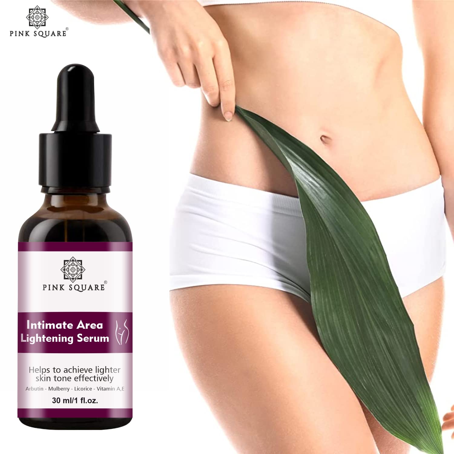 Pink Square Intimate Lightening Serum for Underarms, Inner Thighs, Knees & Bikini Area - 30ml Skin Brightening Cream for Women - Dark Spot Corrector for Sensitive Areas - Perfect for Daily Use & Post-Waxing Care