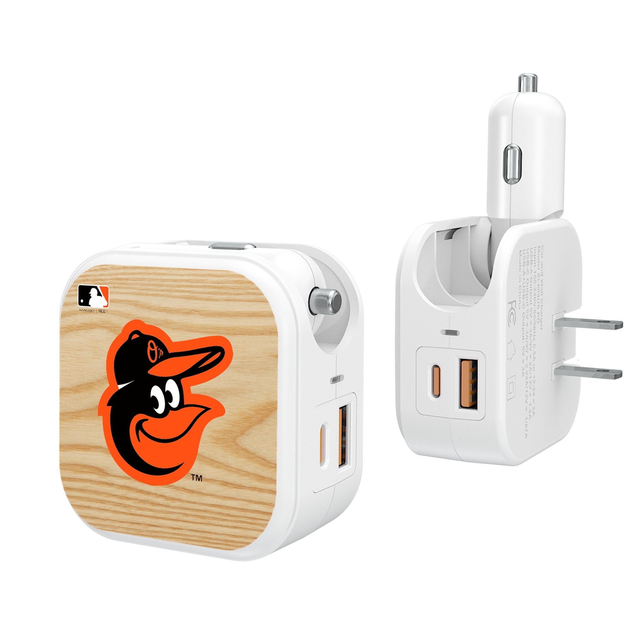 Baltimore Orioles Baseball Bat 2-in-1 USB Charger - Dual Port Phone Charger for iPhone & Android - Perfect for Baseball Fans & Office Use