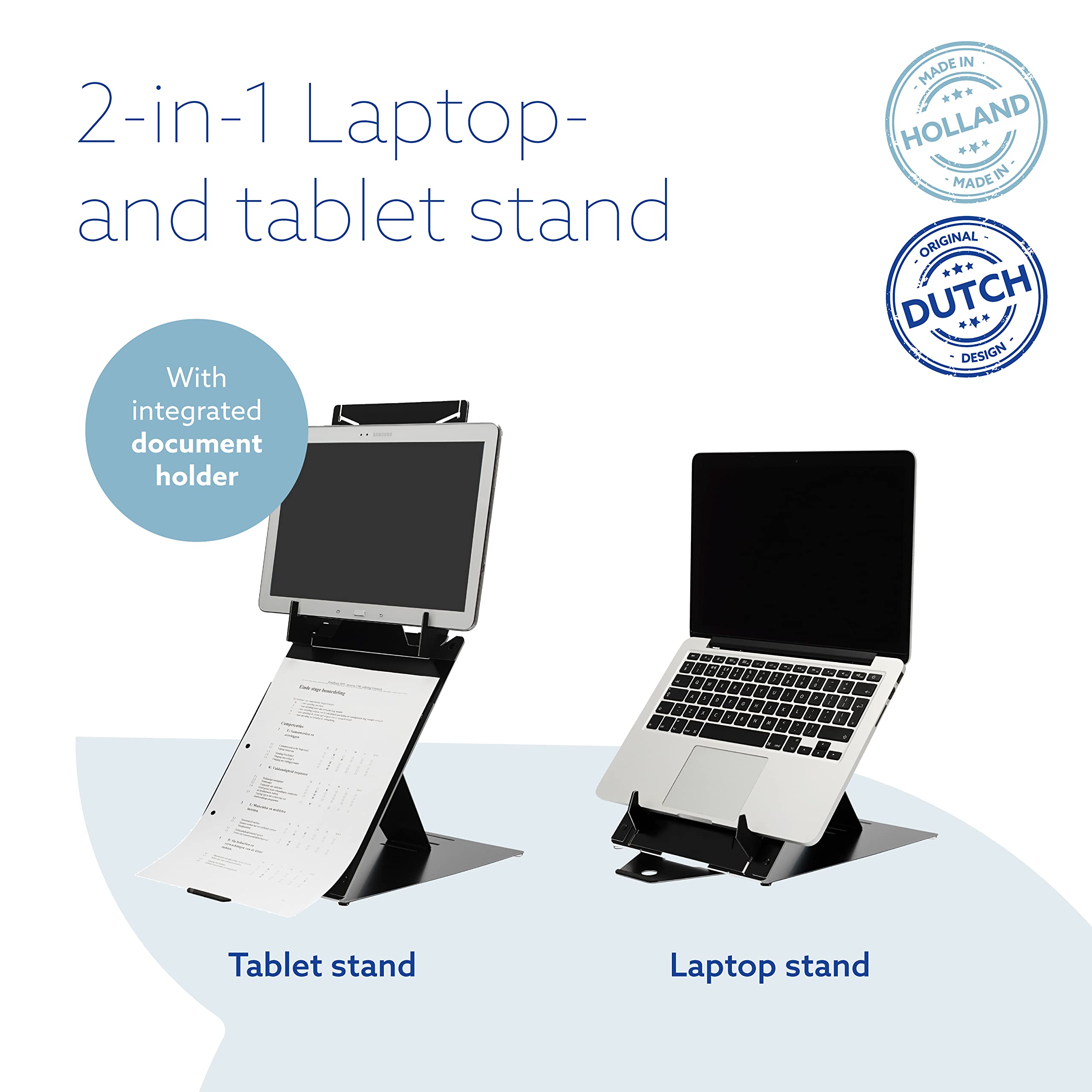 R-Go Riser Duo 2-in-1 Adjustable Laptop & Tablet Stand - Ultra-Thin Aluminum Ergonomic Holder for MacBook Air/Pro, Dell XPS, Lenovo & 10-22