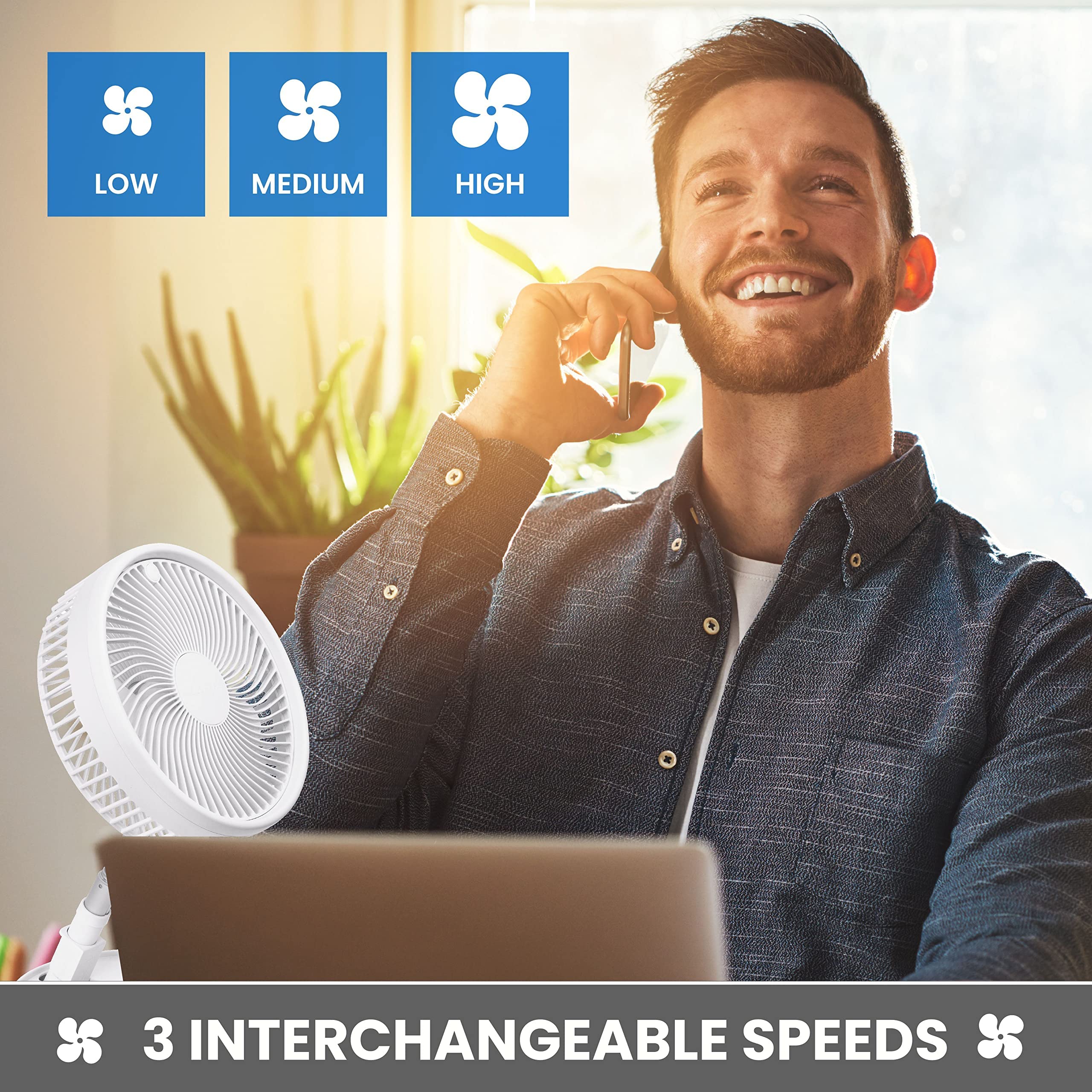 Foldable Rechargeable Desk Fan - Portable Travel Fan with 3 Speed Modes, Extends from 4 to 40 Inches, USB Powered for Home, Office, Bedroom & Outdoor Use - Perfect for Sleeping, Camping & Travel