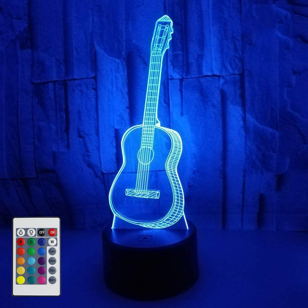AZIMOM 3D Guitar LED Night Light with 16 Color Changing Modes, Smart Touch & Remote Control - Optical Illusion Bedside Lamp for Bedroom, Home Decor, Perfect Birthday Gift for Men, Women, Boys & Girls | Mood Lighting for Music Lovers & Room Decoration