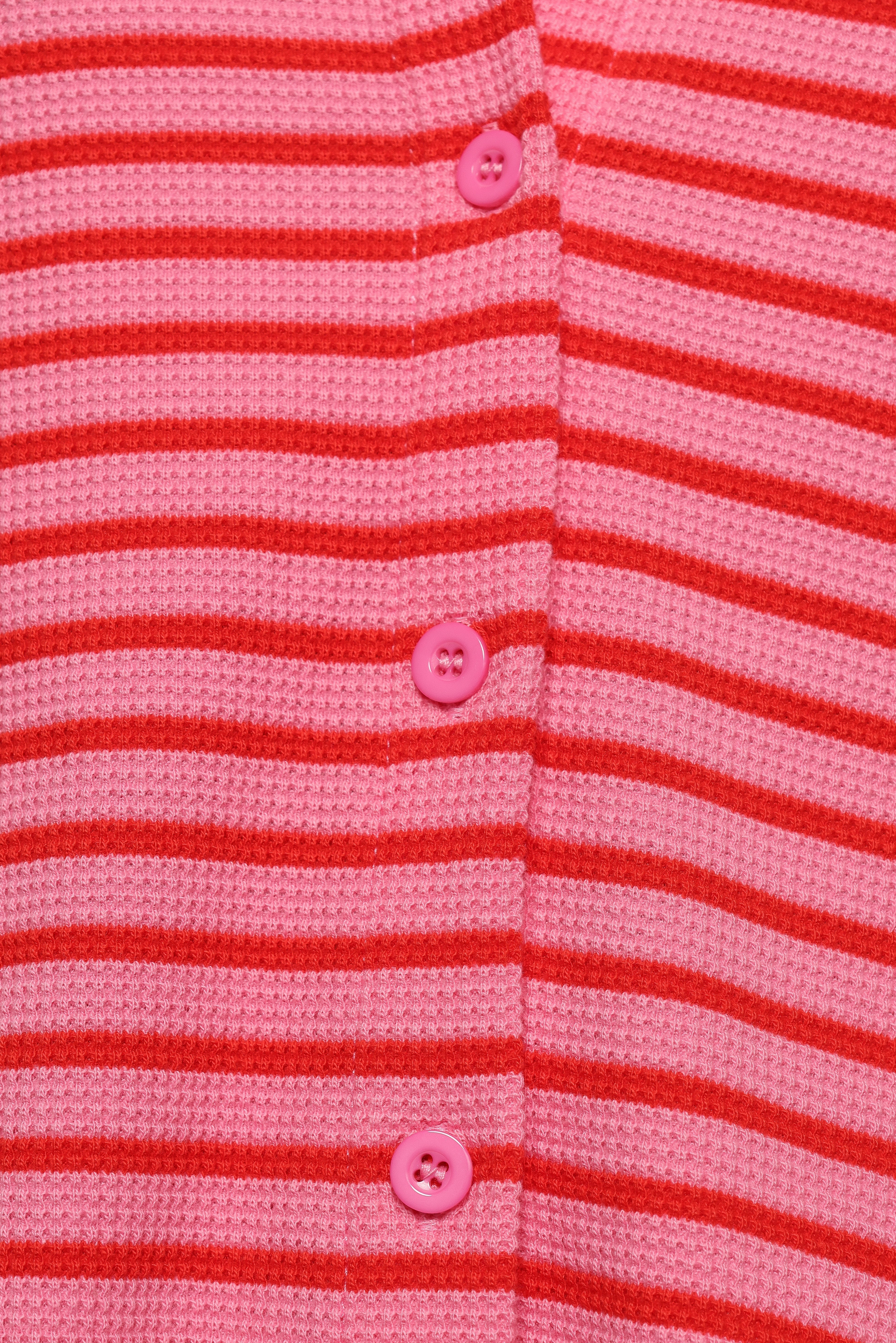 Alden Cotton Knit Set for Women - Soft Pink & Red Striped Lounge Pajama Set - Perfect for Sleepwear, Loungewear and Relaxing at Home