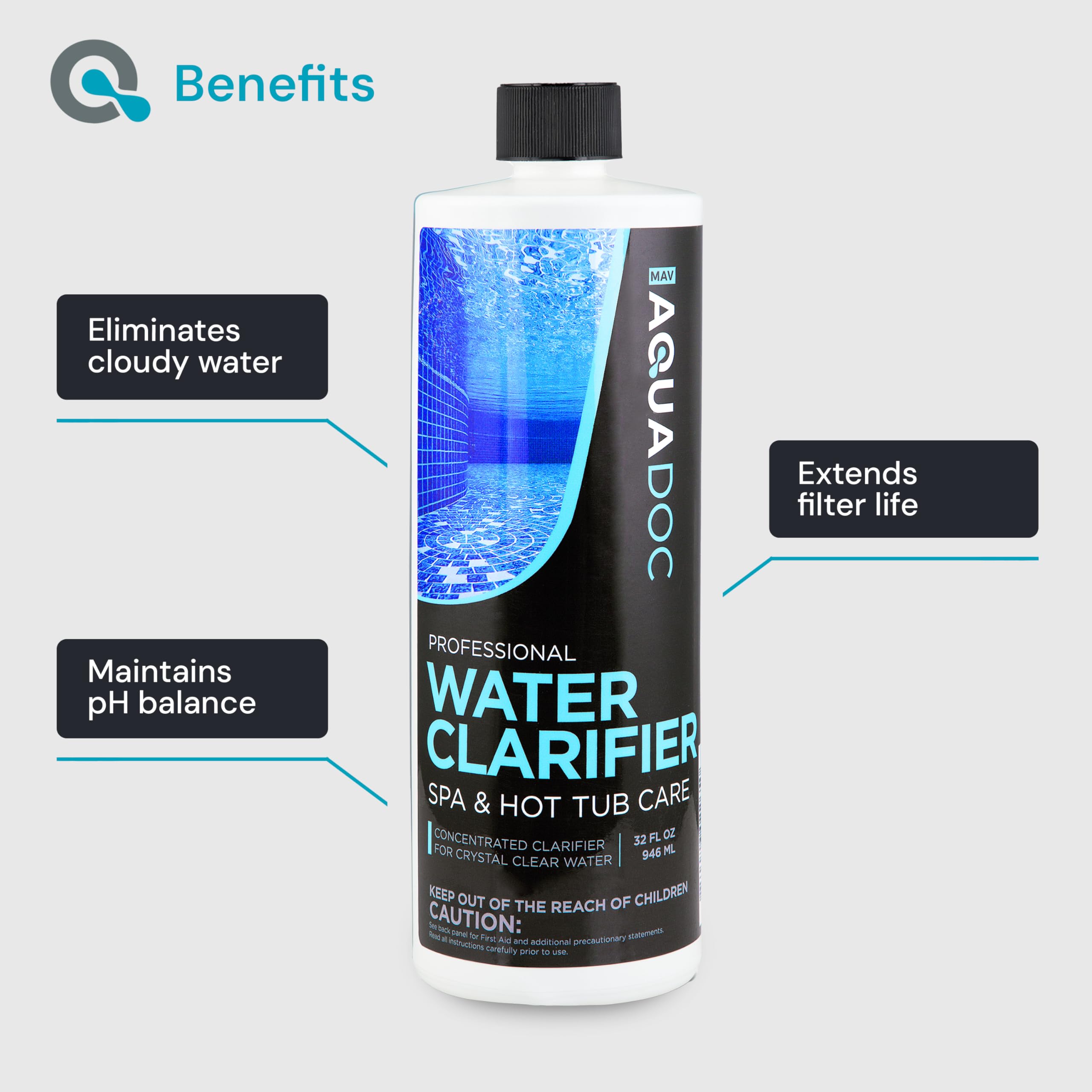 MAV AquaDoc Spa Clarifier & Hot Tub Water Clarifier - Fast Acting Cloudy Water Treatment (4 Pack x 1 Quart) - Perfect for Spa, Hot Tub, and Jacuzzi Maintenance to Keep Water Crystal Clear