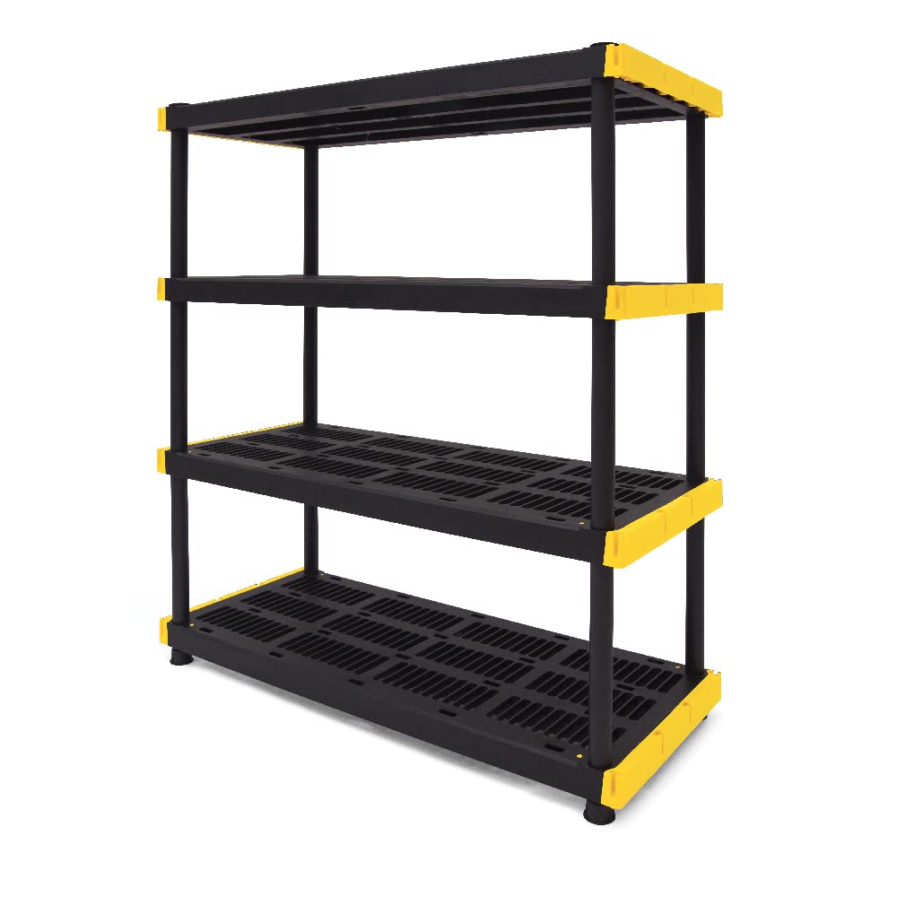 CX Black & Yellow® Heavy Duty Storage Shelving Unit with 27 Gallon Containers (4-Pack) - Ultra Durable Metal Rack for Garage, Warehouse & Home Organization
