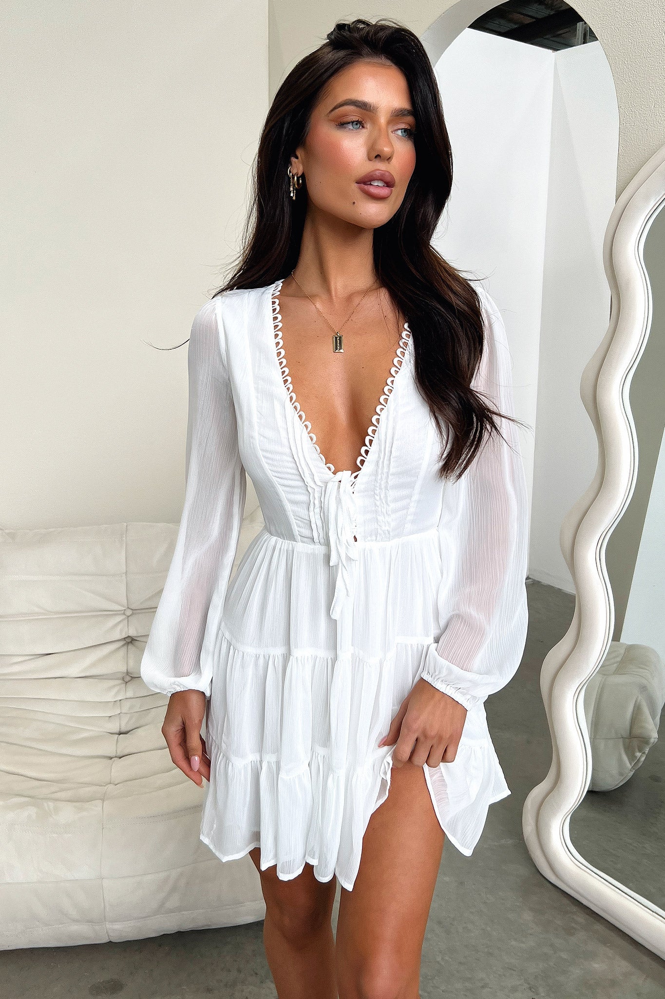 Lexie Long Sleeve Dress for Women - Elegant White Cotton Maxi Dress for Fall & Winter | Perfect for Office, Date Night & Holiday Parties