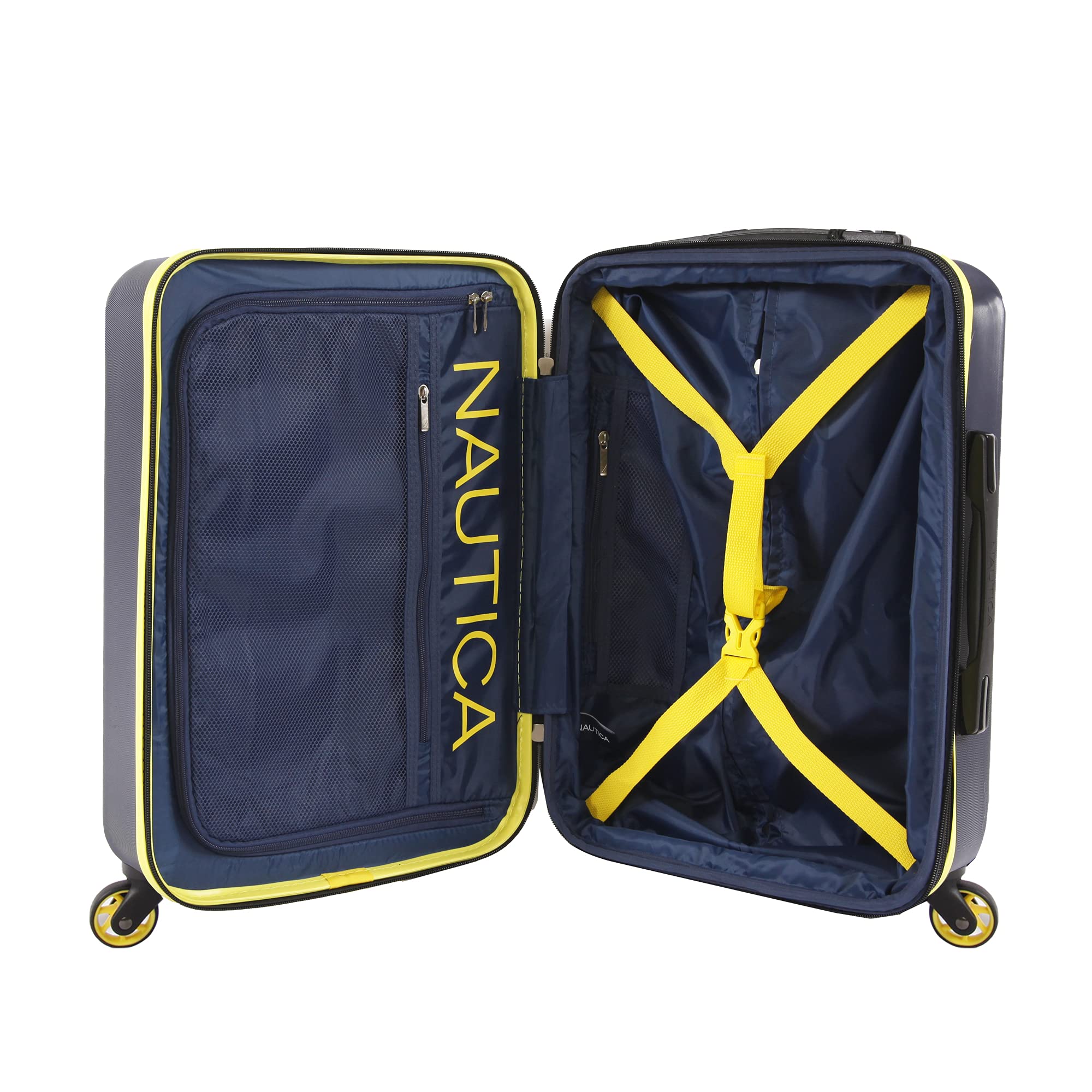 NAUTICA Roadie 3pc Hardside Luggage Set - Navy/Yellow Spinner Suitcase with TSA Lock - Perfect for Travel, Business Trips & Family Vacations