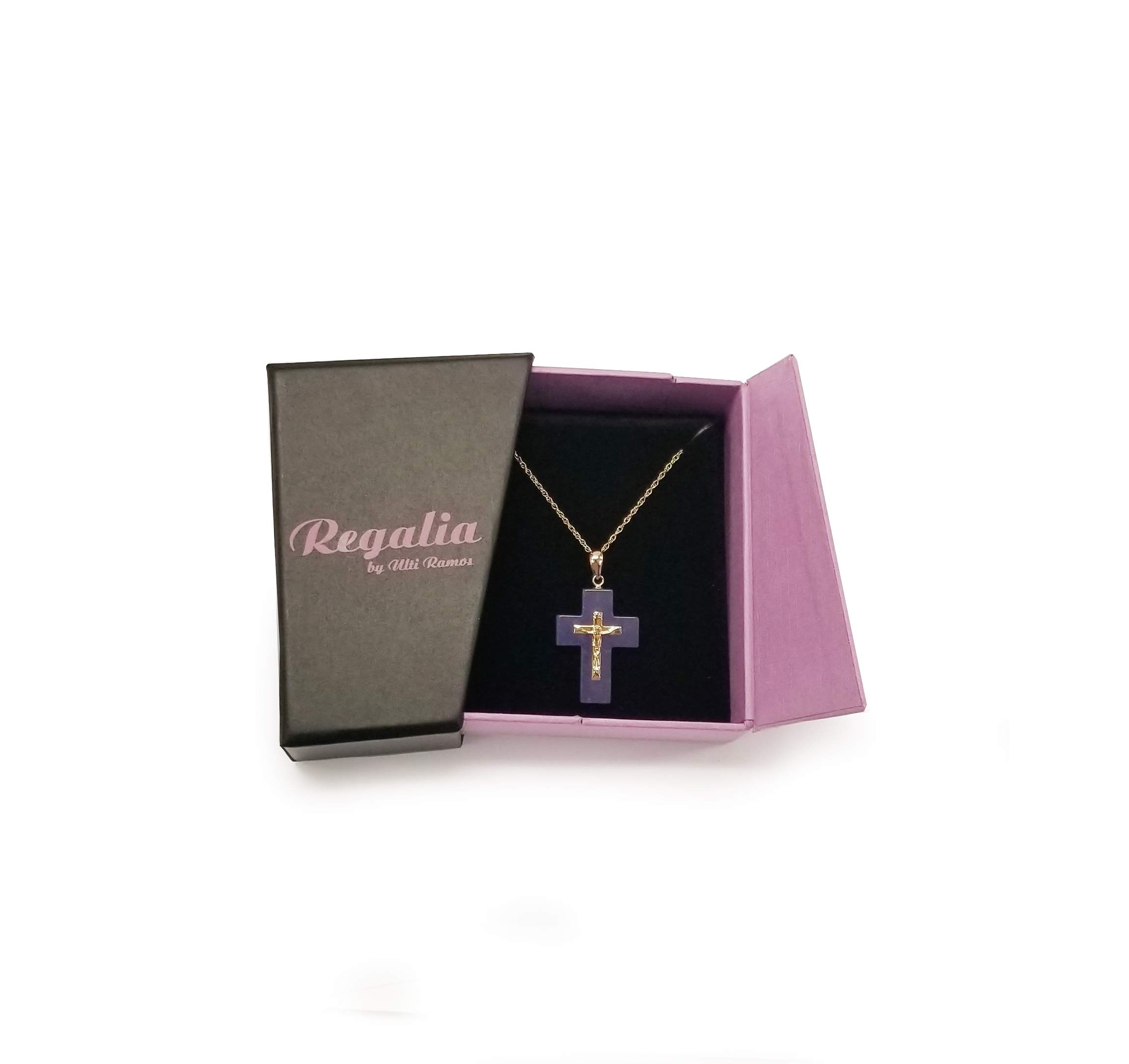 14K Yellow Gold Genuine Jade & Crucifix Cross Pendant Necklace - 17