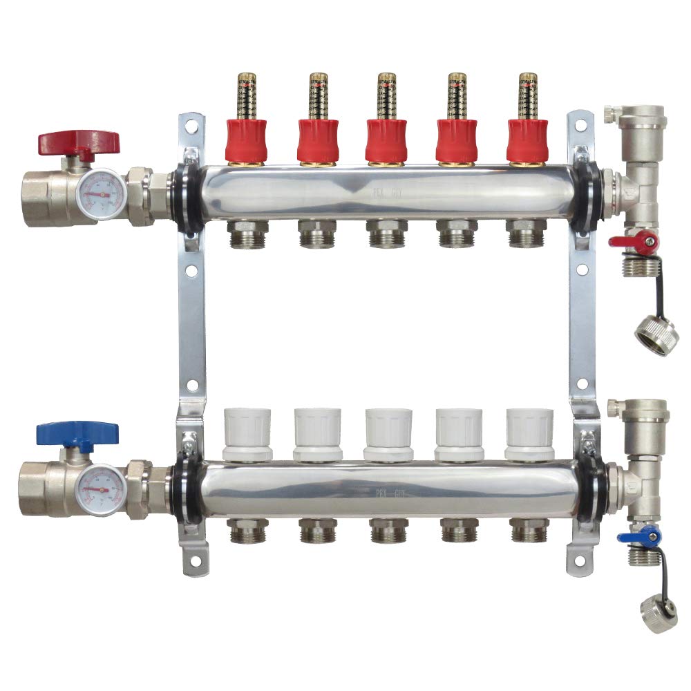 5 Loop Stainless Steel Premium PEX Manifold With 1/2
