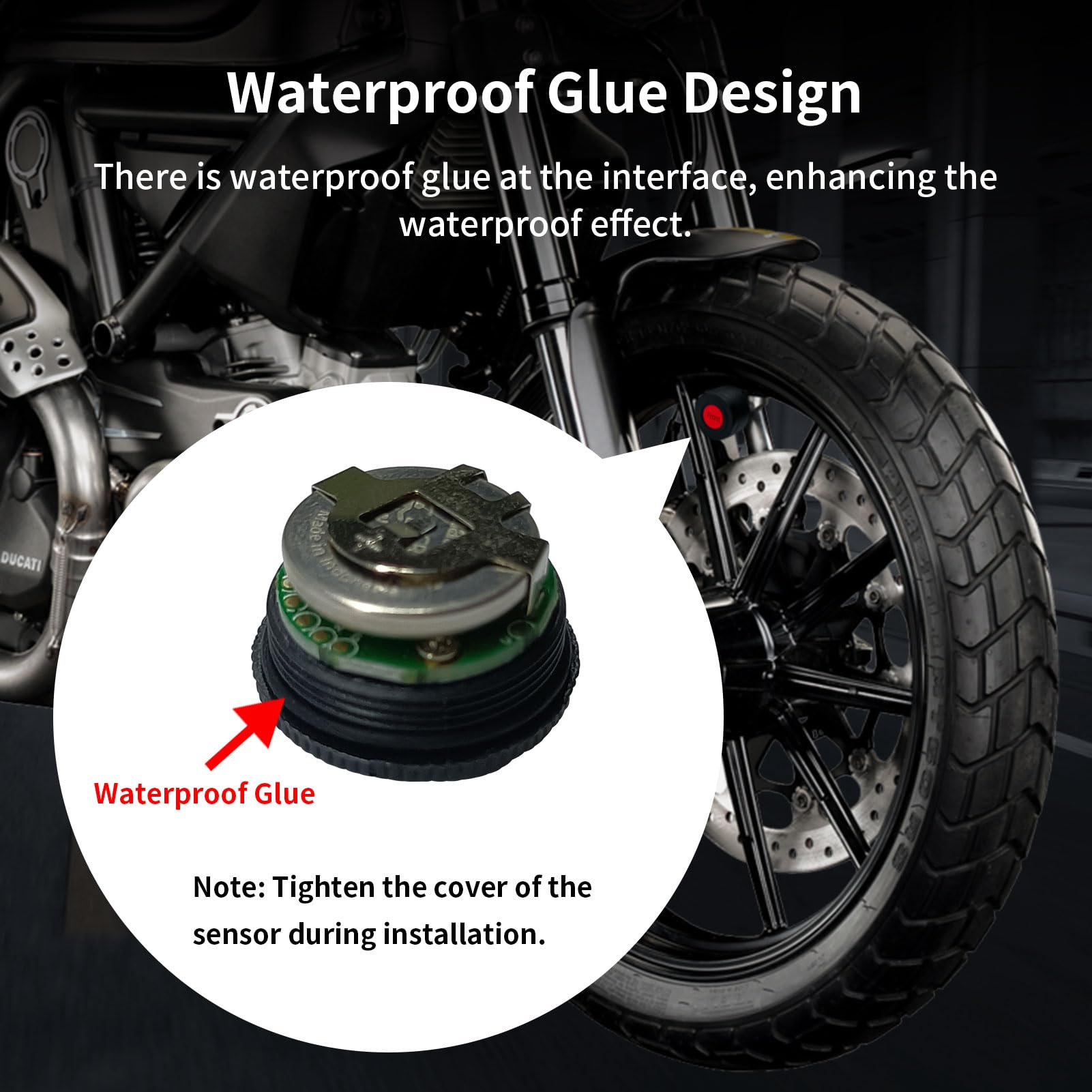 DeepMoto D16X Motorcycle Wireless Tire Pressure Sensor - Bluetooth TPMS with Real-Time Tire Temperature & Pressure Monitoring - Compatible with D16X Motorcycle Dash Cam - Perfect for Long Rides & Off-Road Adventures