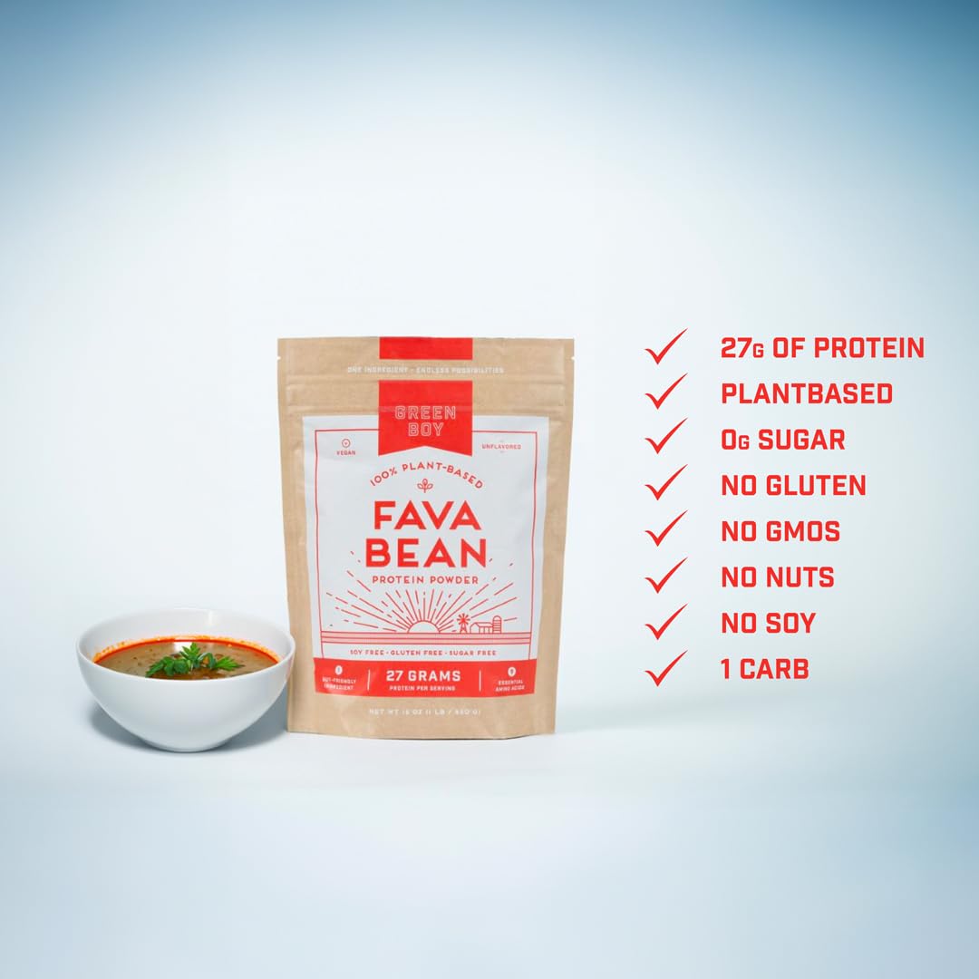 Organic Vegan Fava Bean Protein Powder - 100% Plant-Based, Single Ingredient, No Added Sugar, Soy or Gluten - Perfect for Smoothies, Baking & Cooking (16oz) | Ideal for Post-Workout Recovery & Healthy Meal Prep