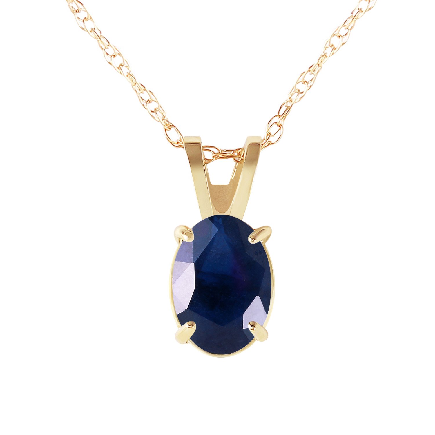 14K Solid Gold Oval Sapphire Pendant Necklace - 1 Carat Natural Blue Sapphire Gemstone Jewelry for Women, Gift for Her, Birthday, Anniversary & Special Occasions