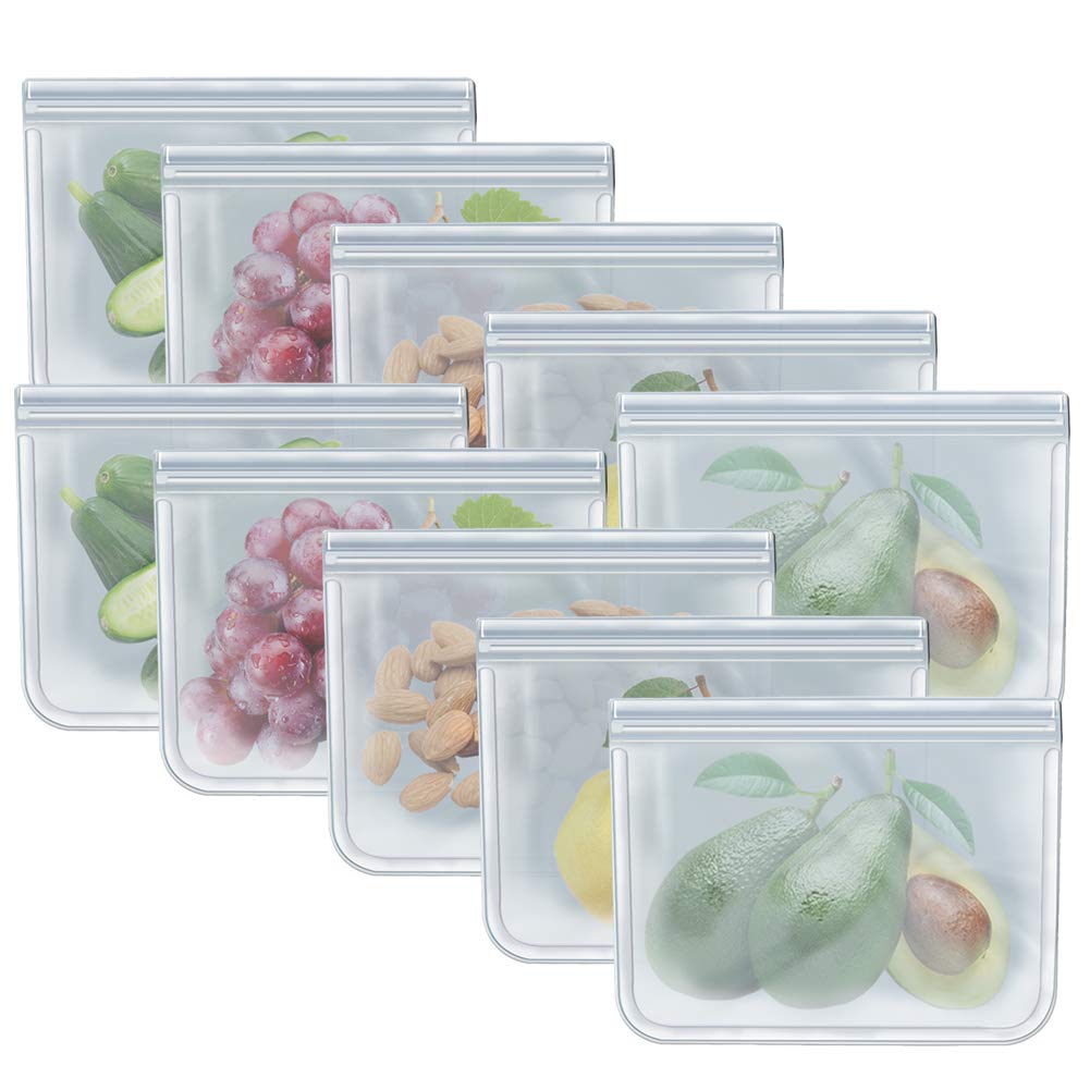 RLAVBL 10 Pack Reusable Freezer Bags - Airtight Food Storage Bags for Vegetables, Liquids, Snacks, Meat & Sandwich (8.46x7.28 Inch) | Perfect for Meal Prep, Freezing, Sous Vide & On-the-Go Snacks