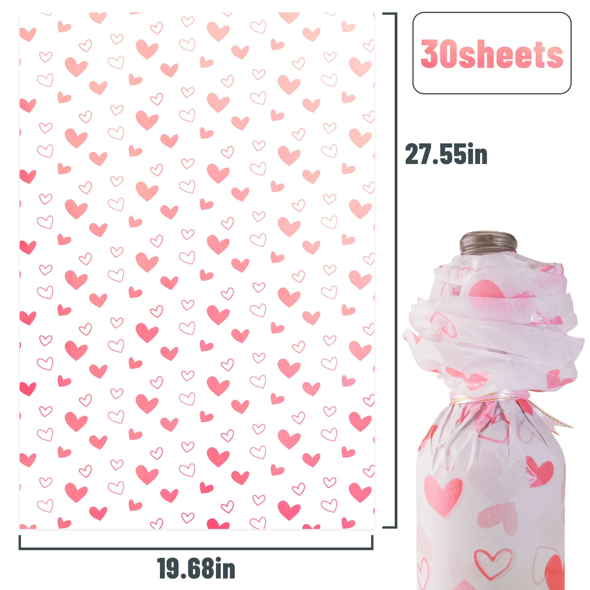 MR FIVE White with Pink Heart Tissue Paper Bulk - 20