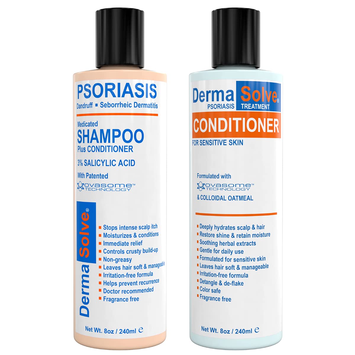 DermaSolve Medicated Shampoo & Conditioner for Scalp Psoriasis, Dandruff & Seborrheic Dermatitis Treatment - Itchy & Flaky Scalp Relief with Soothing Moisturizing Formula | For Daily Scalp Care & Hair Health Maintenance
