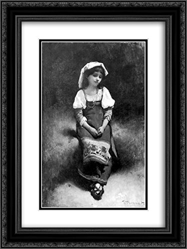 Leon Joseph Florentin Bonnat Girl Sitting Art Print - 18x24 Inch Black Ornate Frame with Double Matting - Museum Quality Wall Decor for Living Room, Bedroom & Office